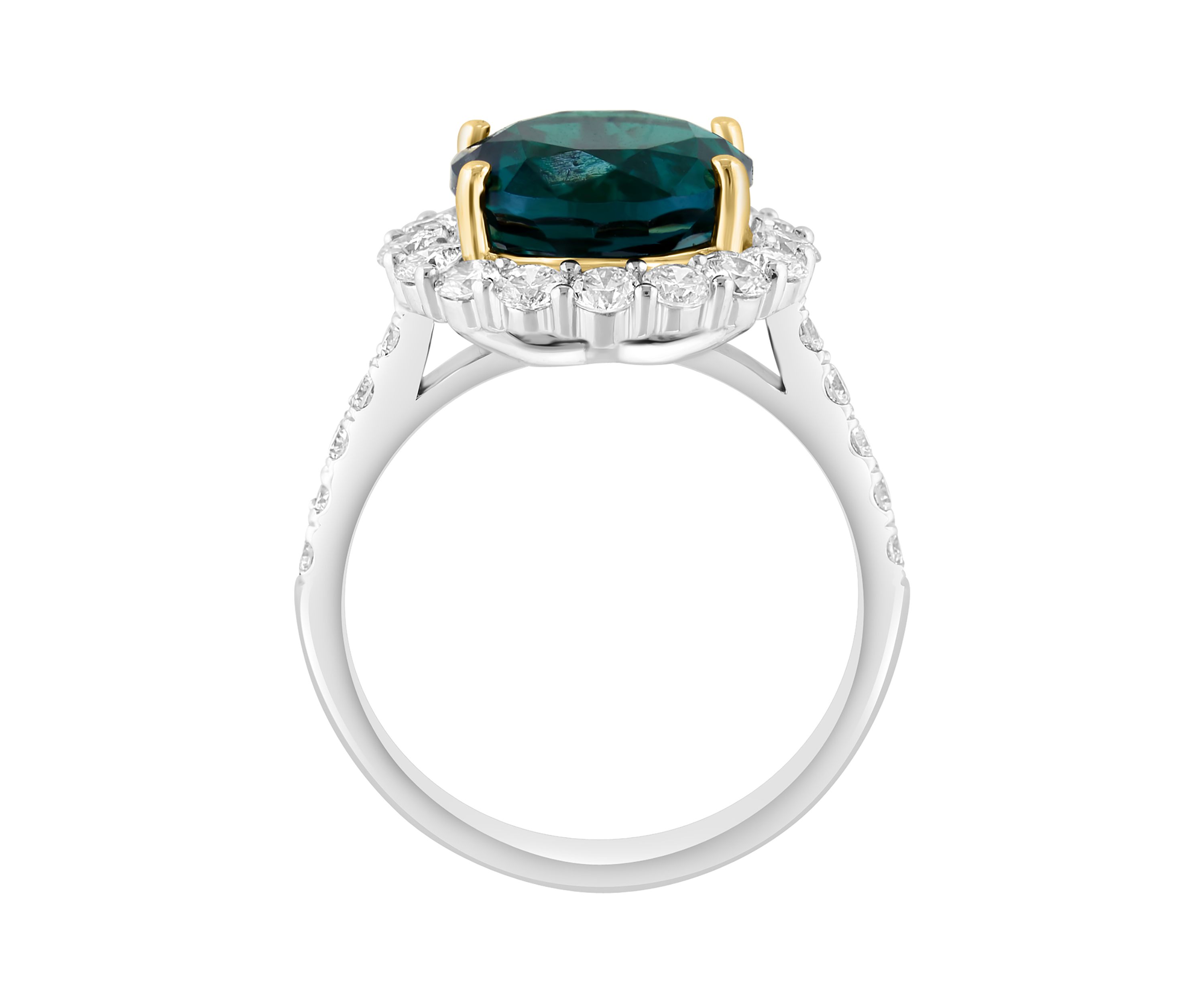  14K Two Tone Gold Lab Grown Diamond and Lab Grown Emerald Ring 