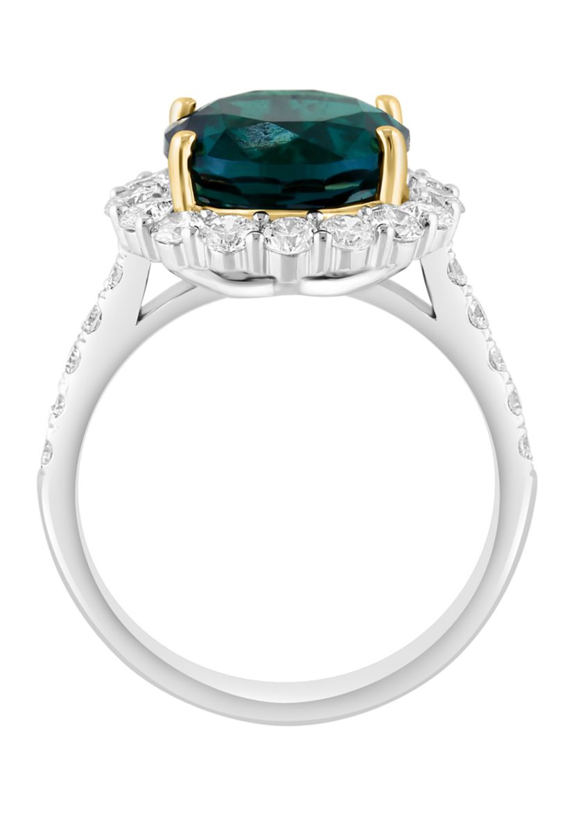  14K Two Tone Gold Lab Grown Diamond and Lab Grown Emerald Ring 