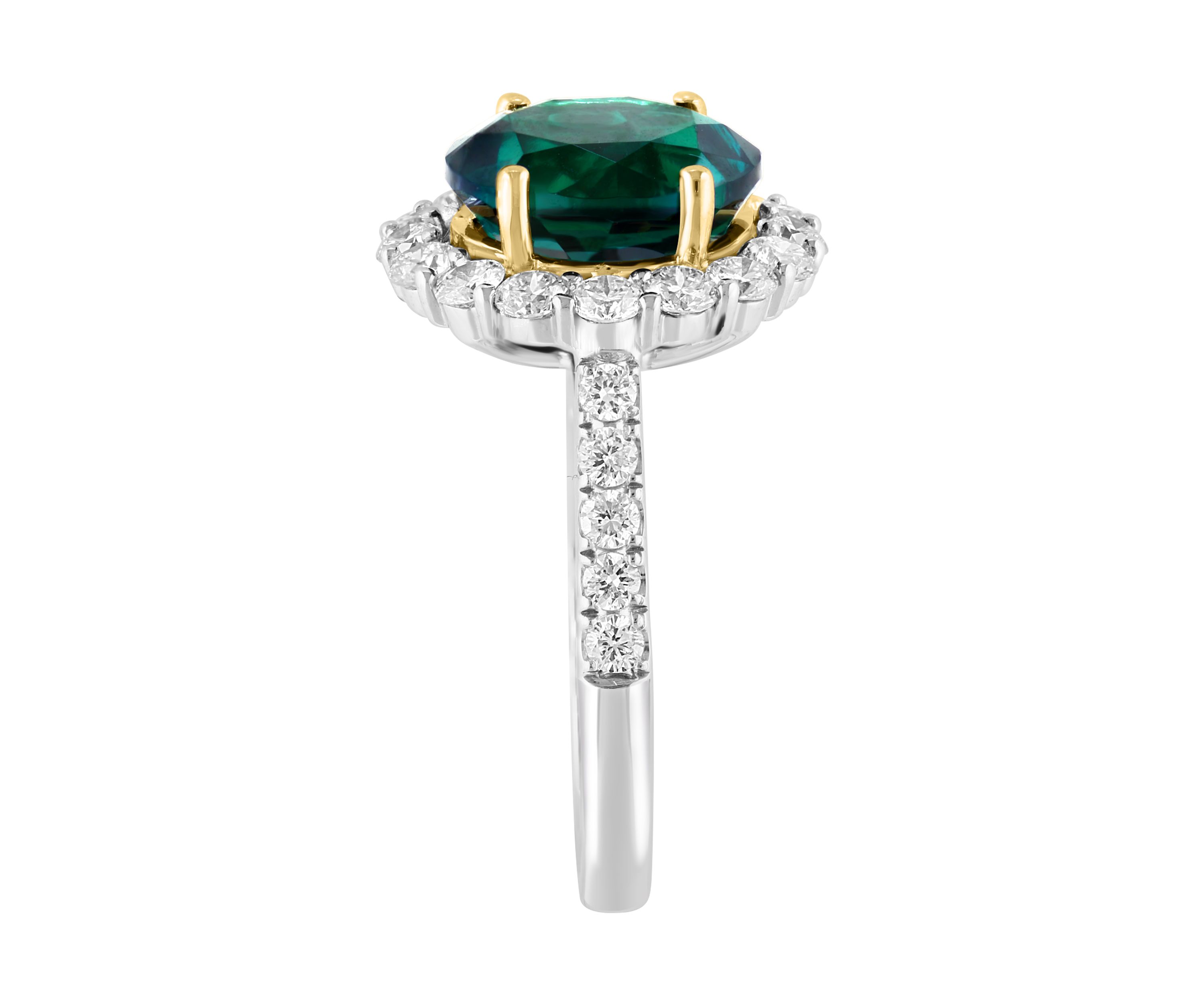  14K Two Tone Gold Lab Grown Diamond and Lab Grown Emerald Ring 