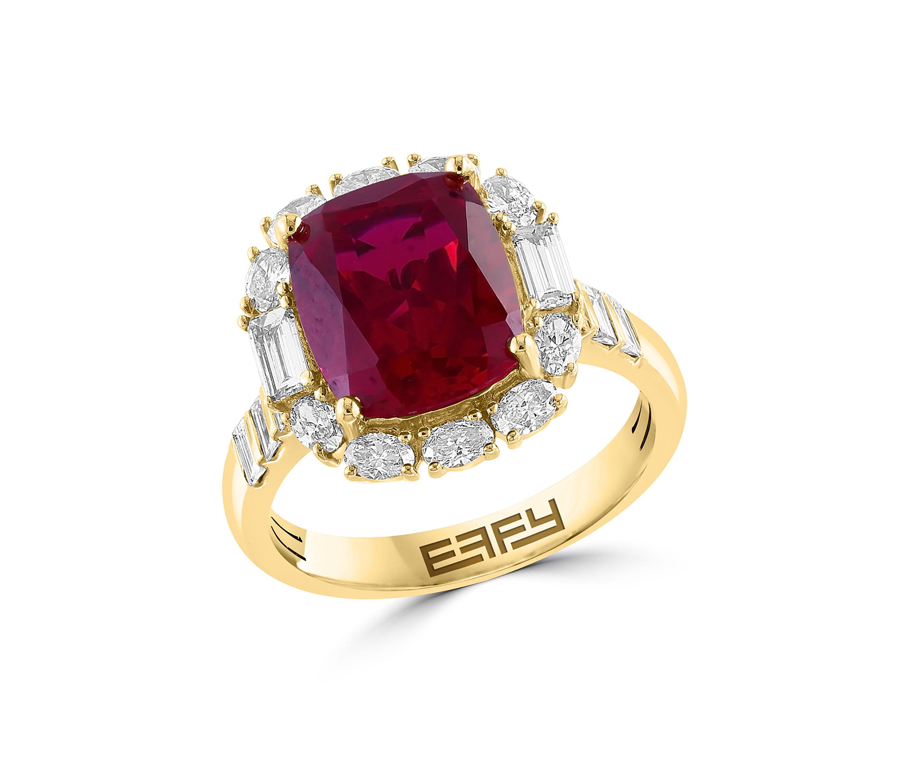 Lab Created Diamond and Ruby Ring in 14K Yellow Gold