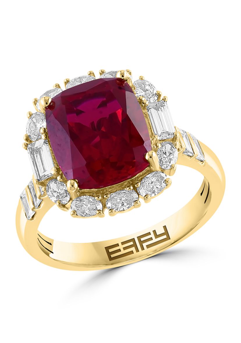 Lab Created Diamond and Ruby Ring in 14K Yellow Gold