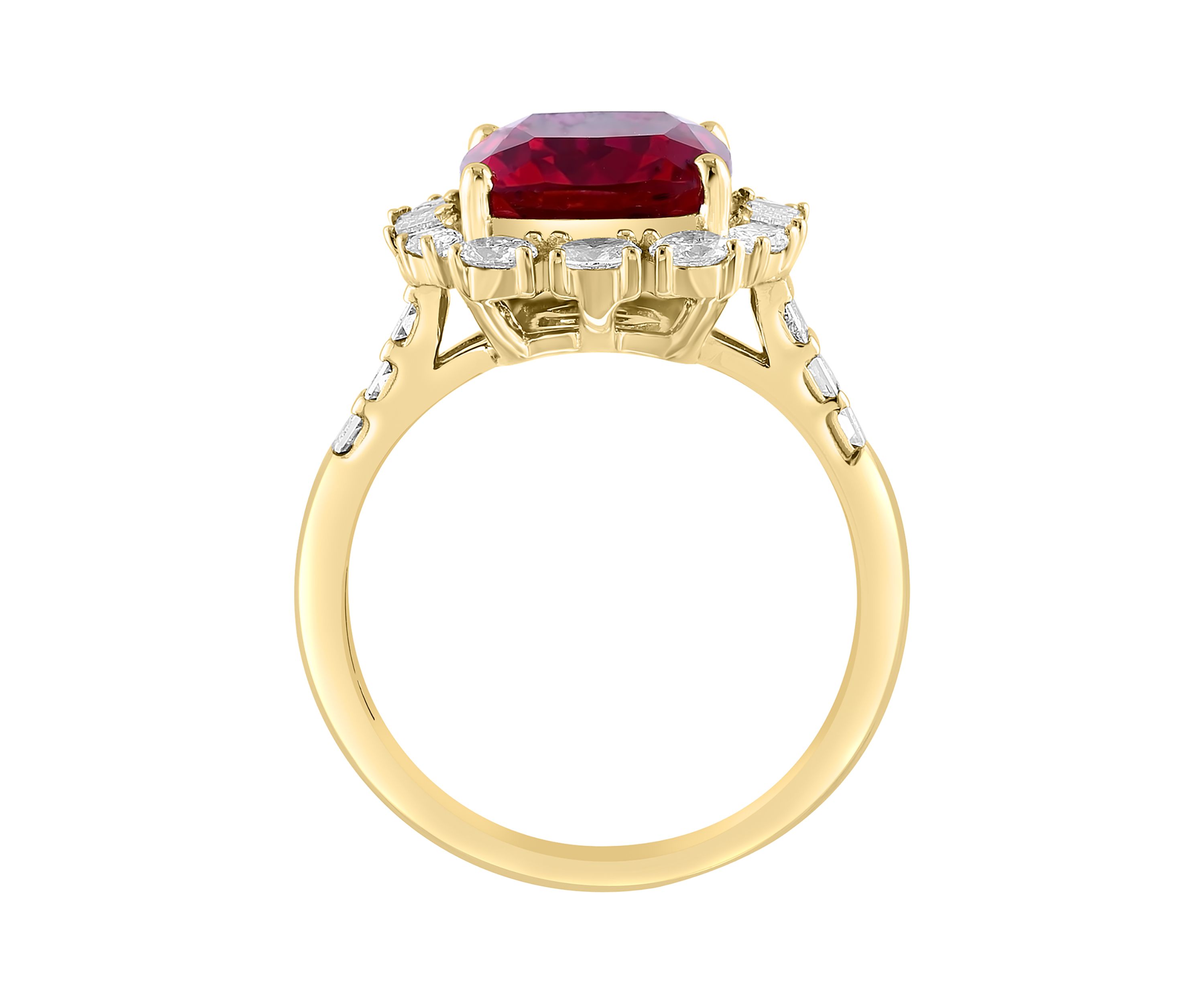 Lab Created Diamond and Ruby Ring in 14K Yellow Gold