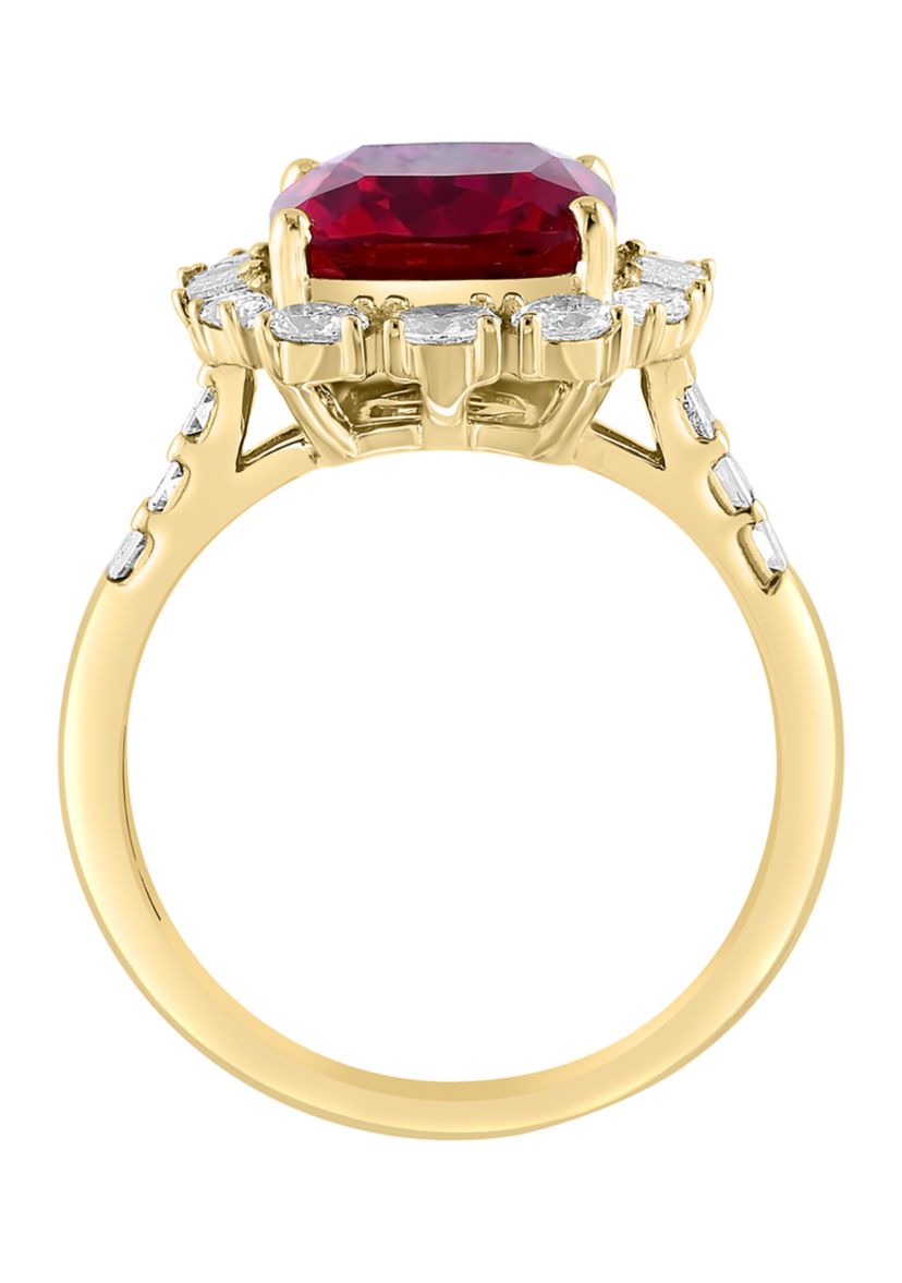 Lab Created Diamond and Ruby Ring in 14K Yellow Gold