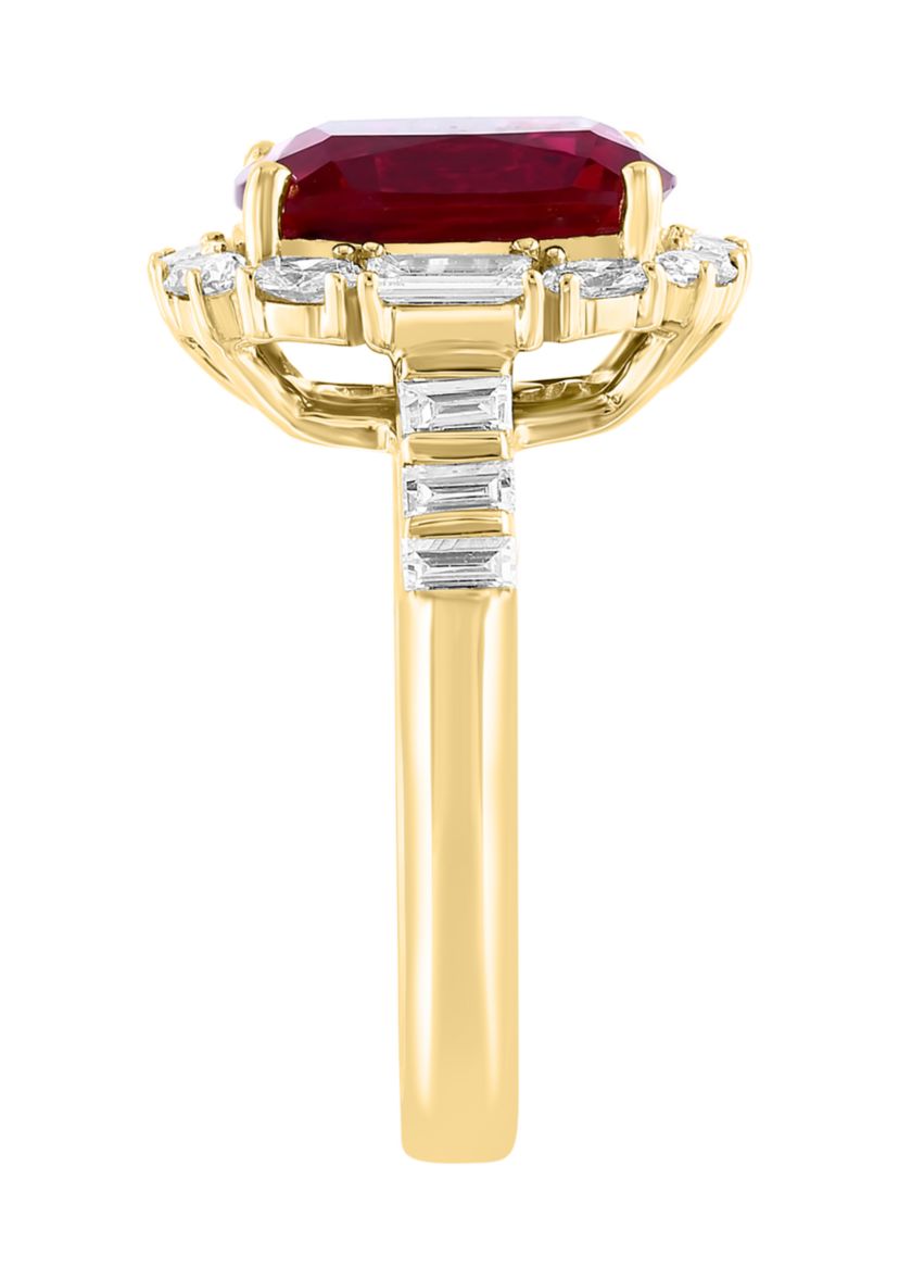 Lab Created Diamond and Ruby Ring in 14K Yellow Gold