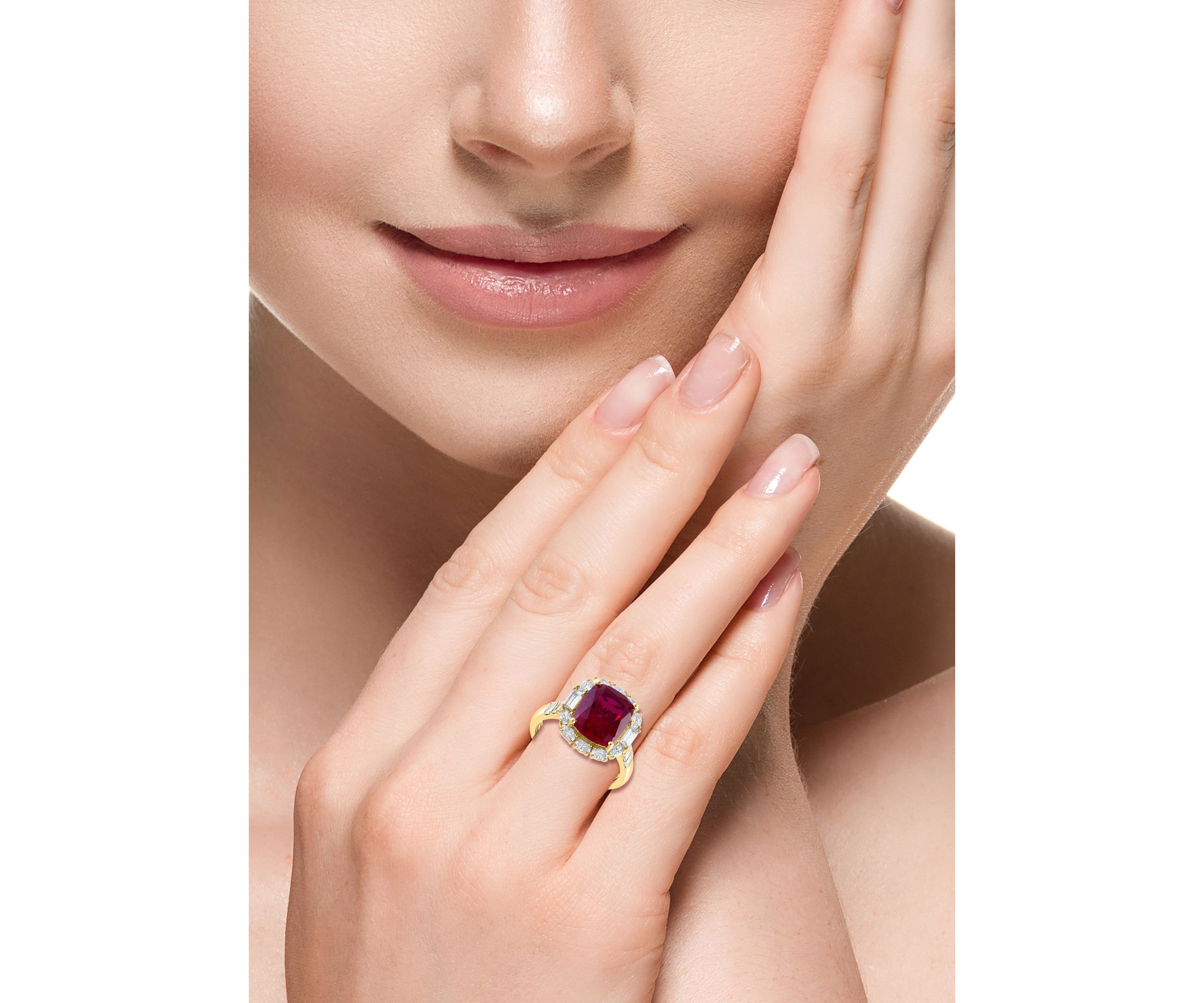 Lab Created Diamond and Ruby Ring in 14K Yellow Gold