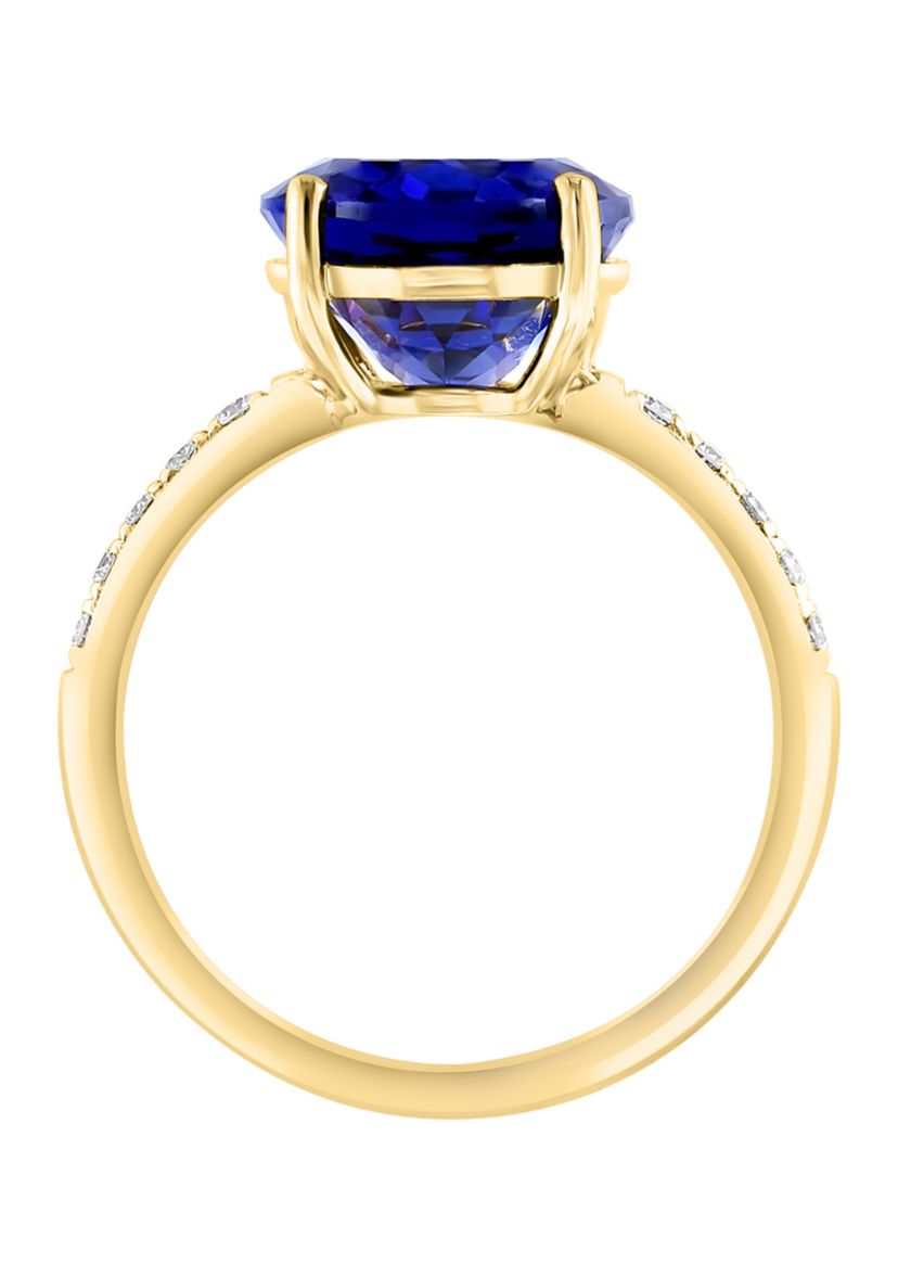 Lab Created Diamond and Sapphire Ring in 14K Yellow Gold