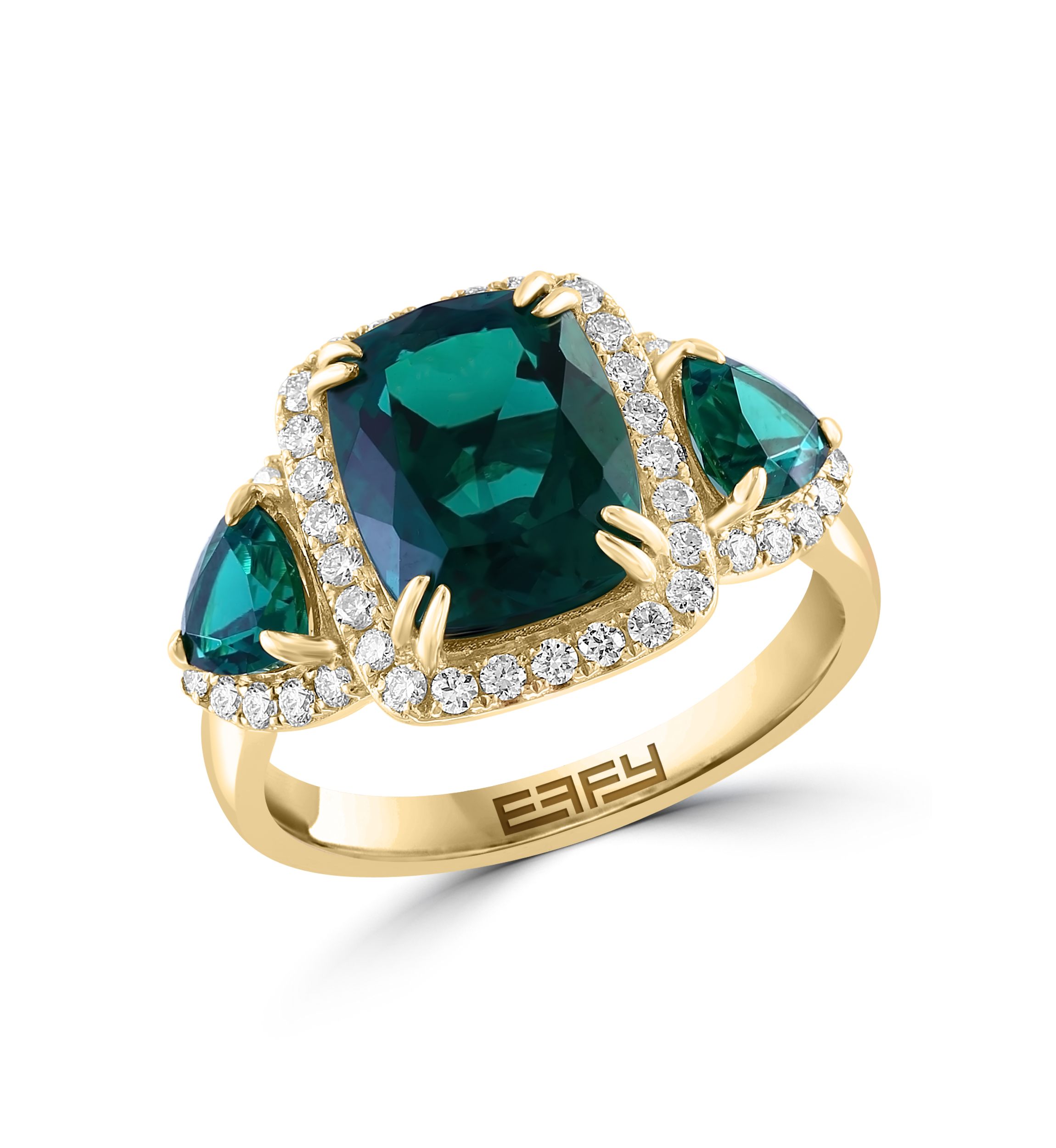 Lab Created Diamond and Emerald Ring in 14K Yellow Gold