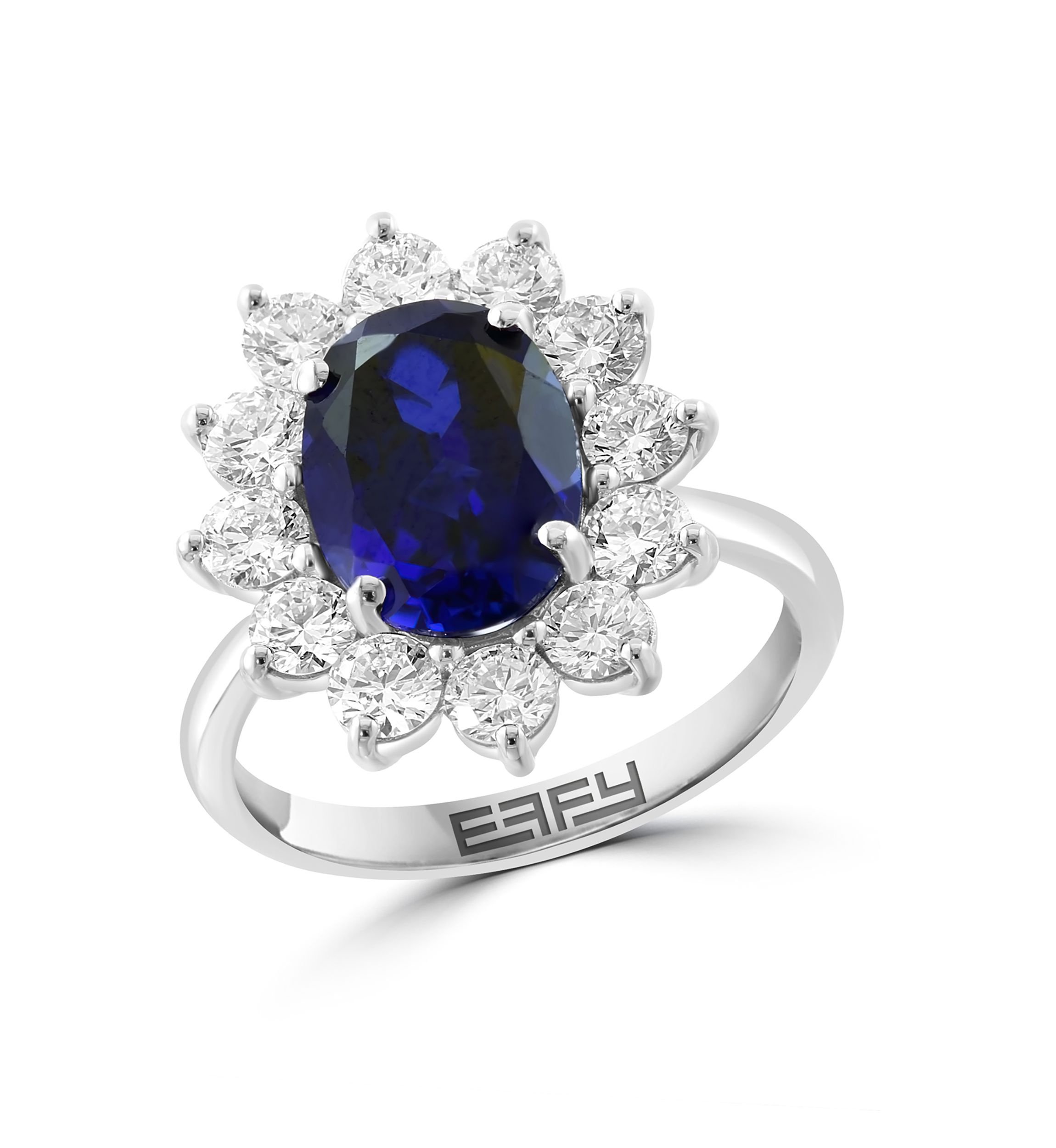 Lab Grown Diamond and Sapphire Ring in 14K White Gold