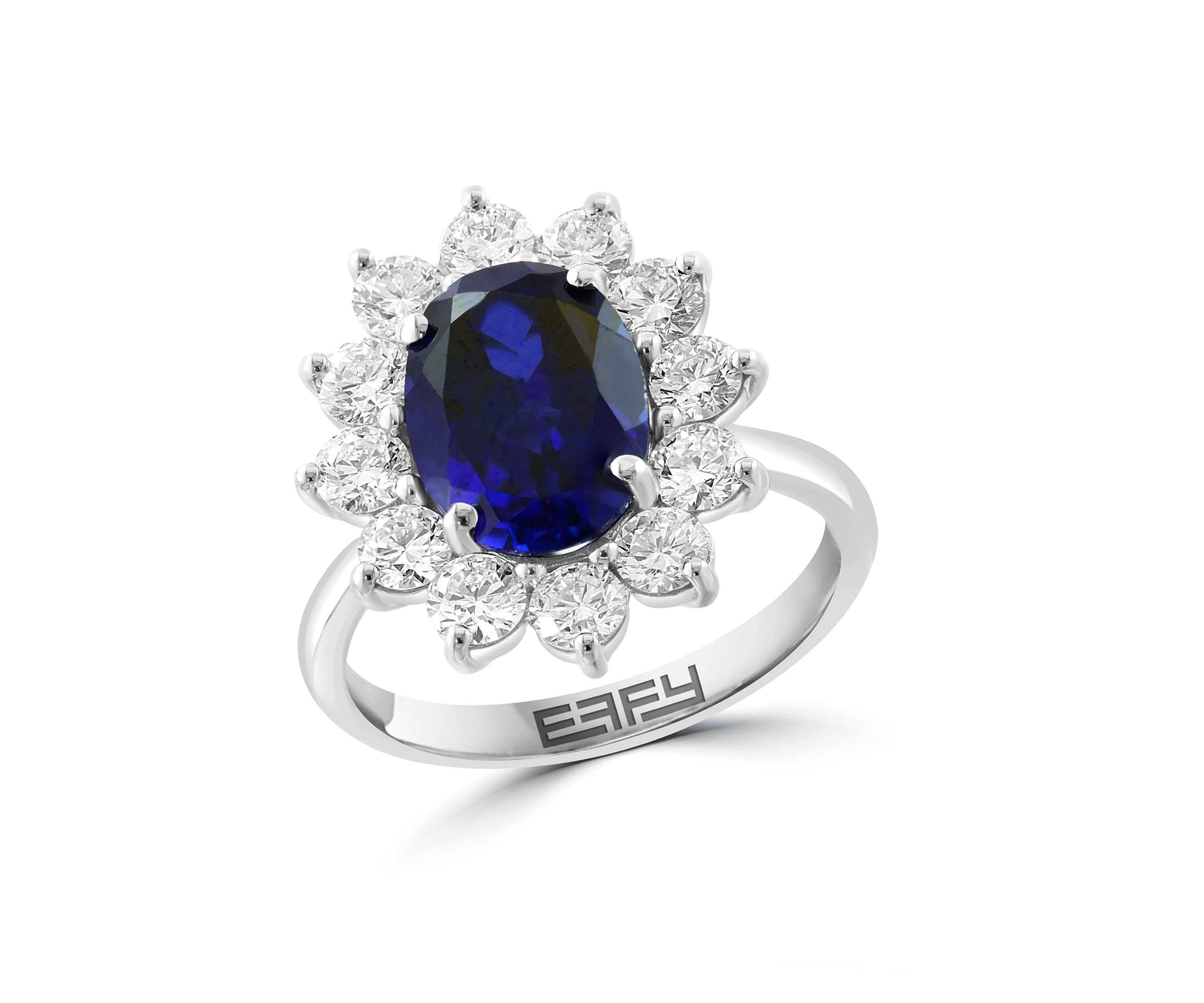 Lab Grown Diamond and Sapphire Ring in 14K White Gold