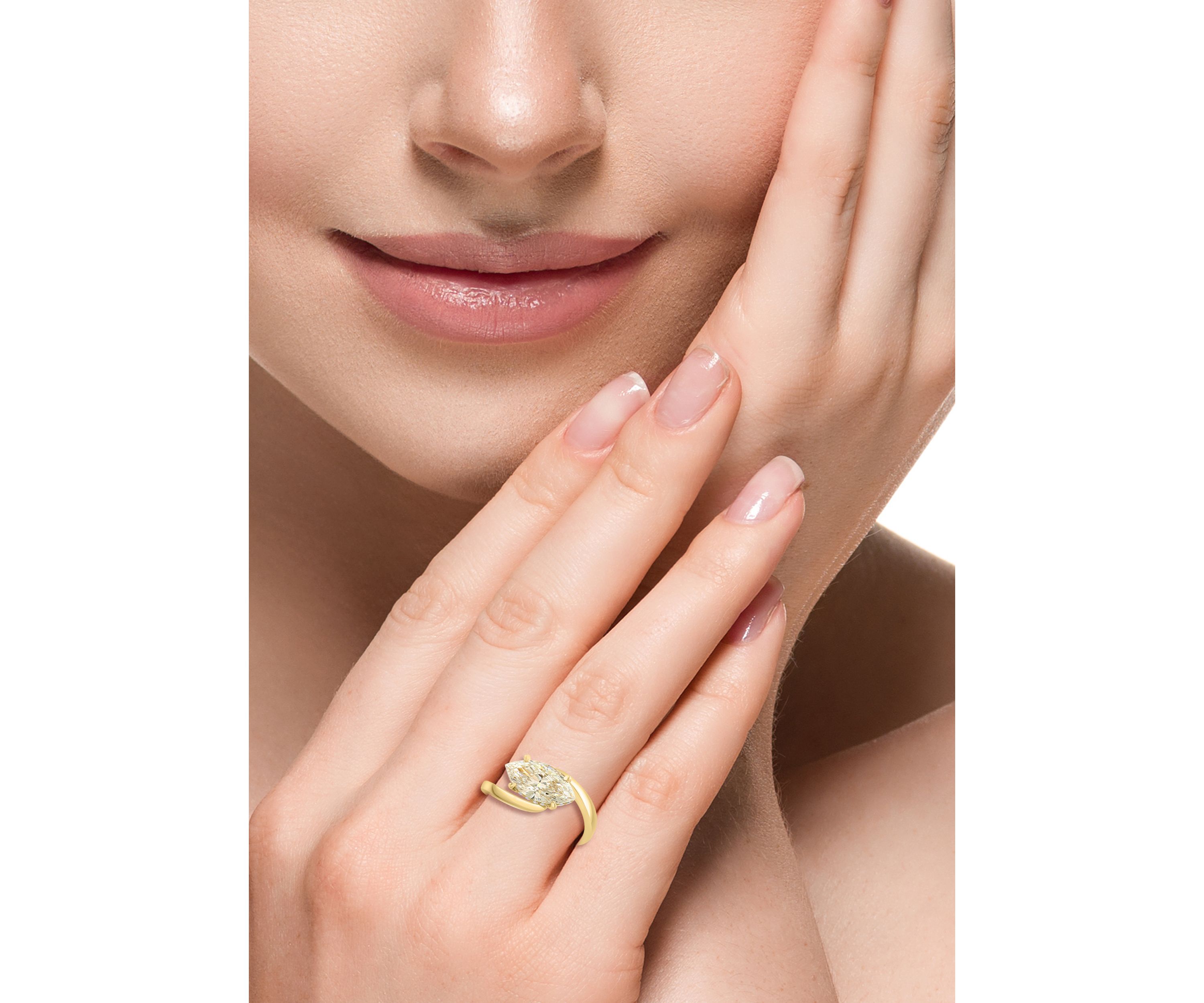 Lab Grown 2.08 ct. t.w. Diamond Marquise Solitaire Ring in 14K Yellow Gold