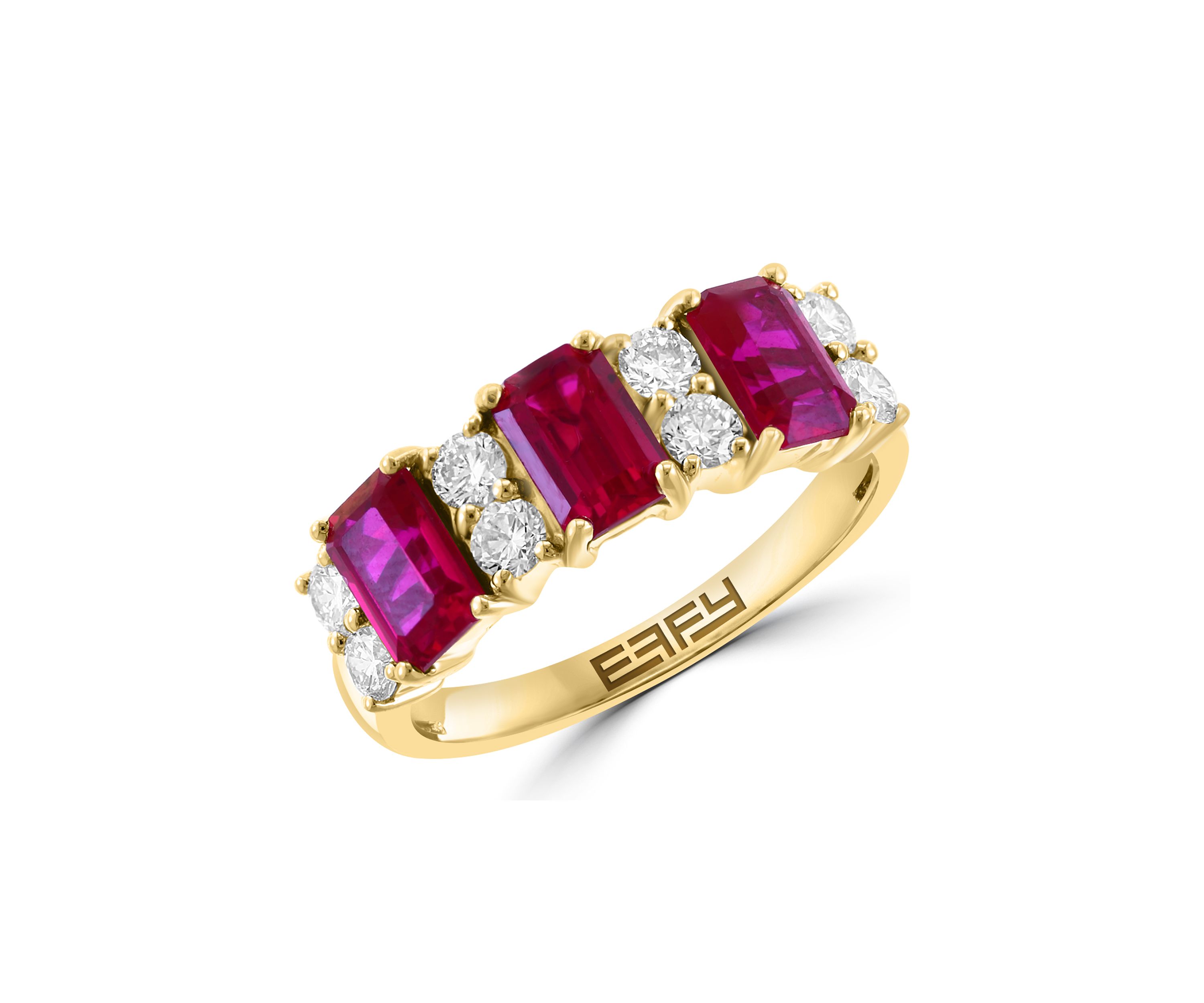 Effy® Lab Grown Diamond and Ruby Ring in 14K Yellow Gold | Belk