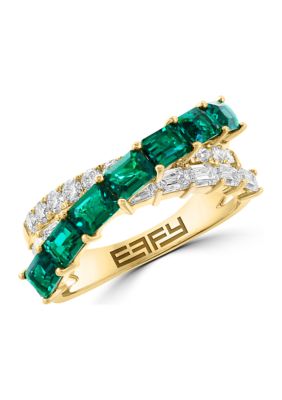 Effy® Lab Grown Diamond and Emerald Ring in 14K Yellow Gold Belk