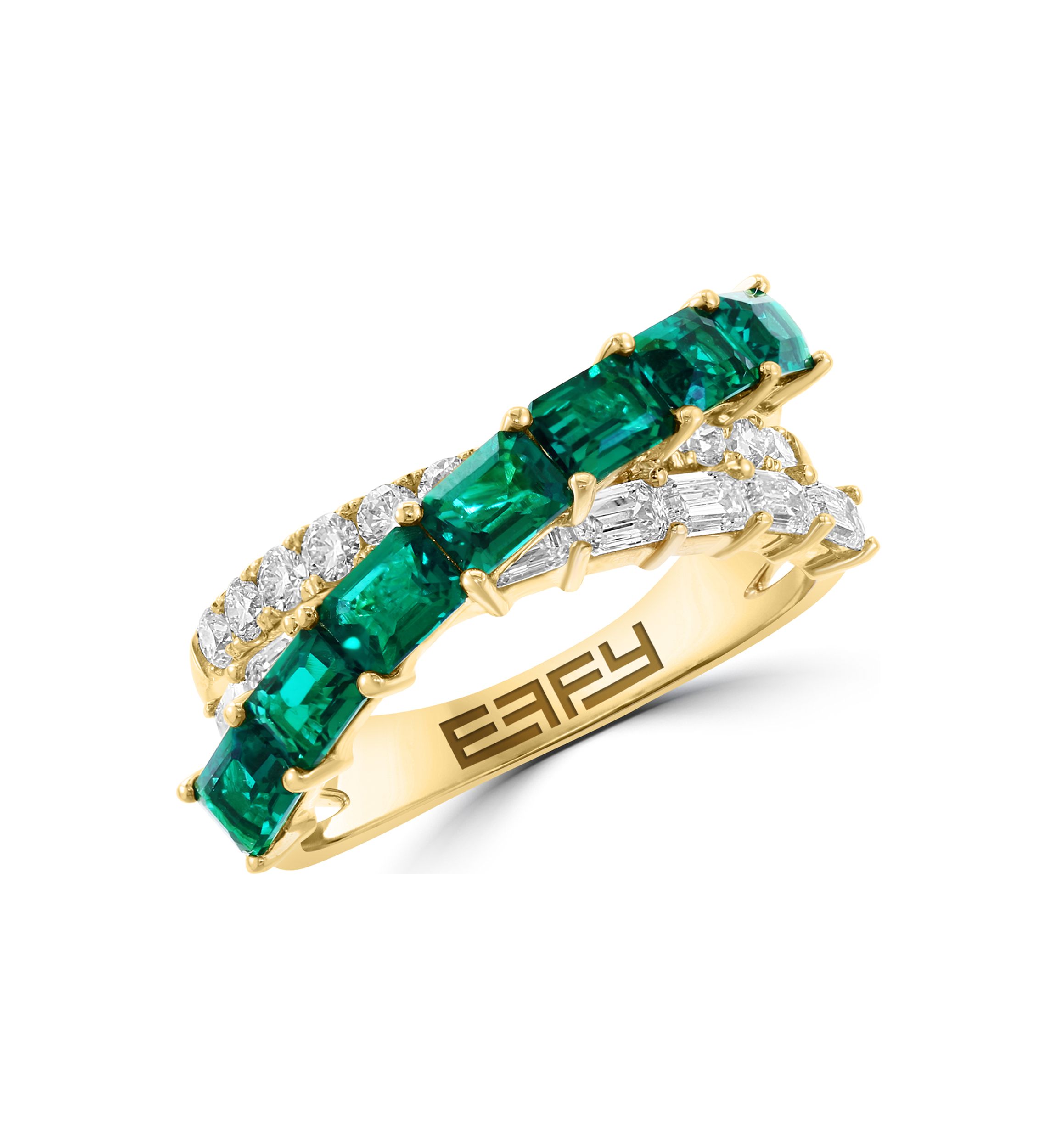 Lab Grown Diamond and Emerald Ring in 14K Yellow Gold