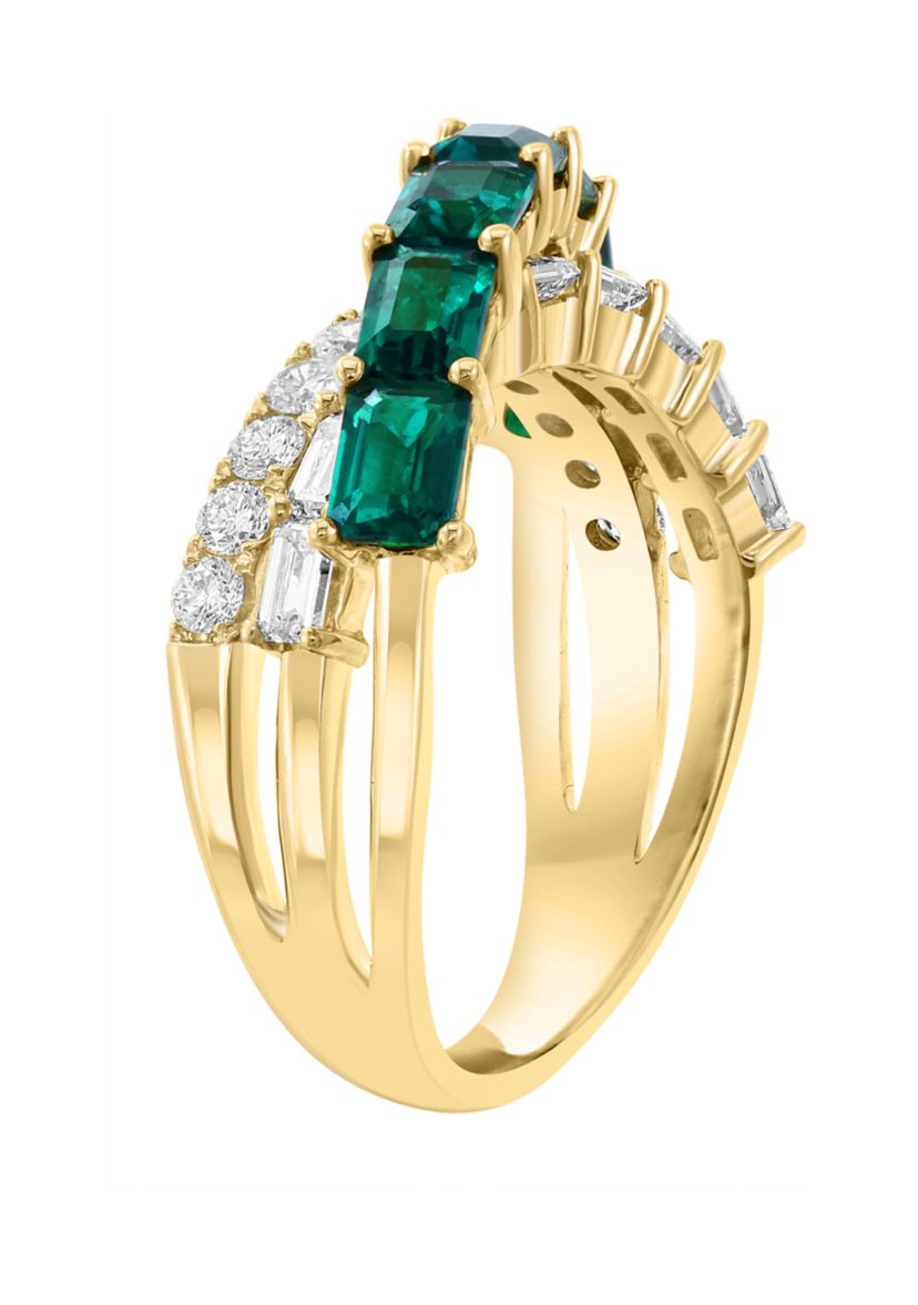 Lab Grown Diamond and Emerald Ring in 14K Yellow Gold