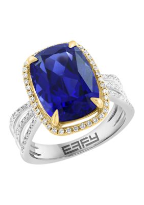 Effy Lab Grown Diamond and Sapphire Ring in 14K Two Tone Gold, 7