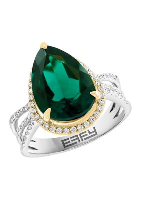 Effy Lab Grown Diamond and Emerald Ring in 14K Two Tone Gold, 7