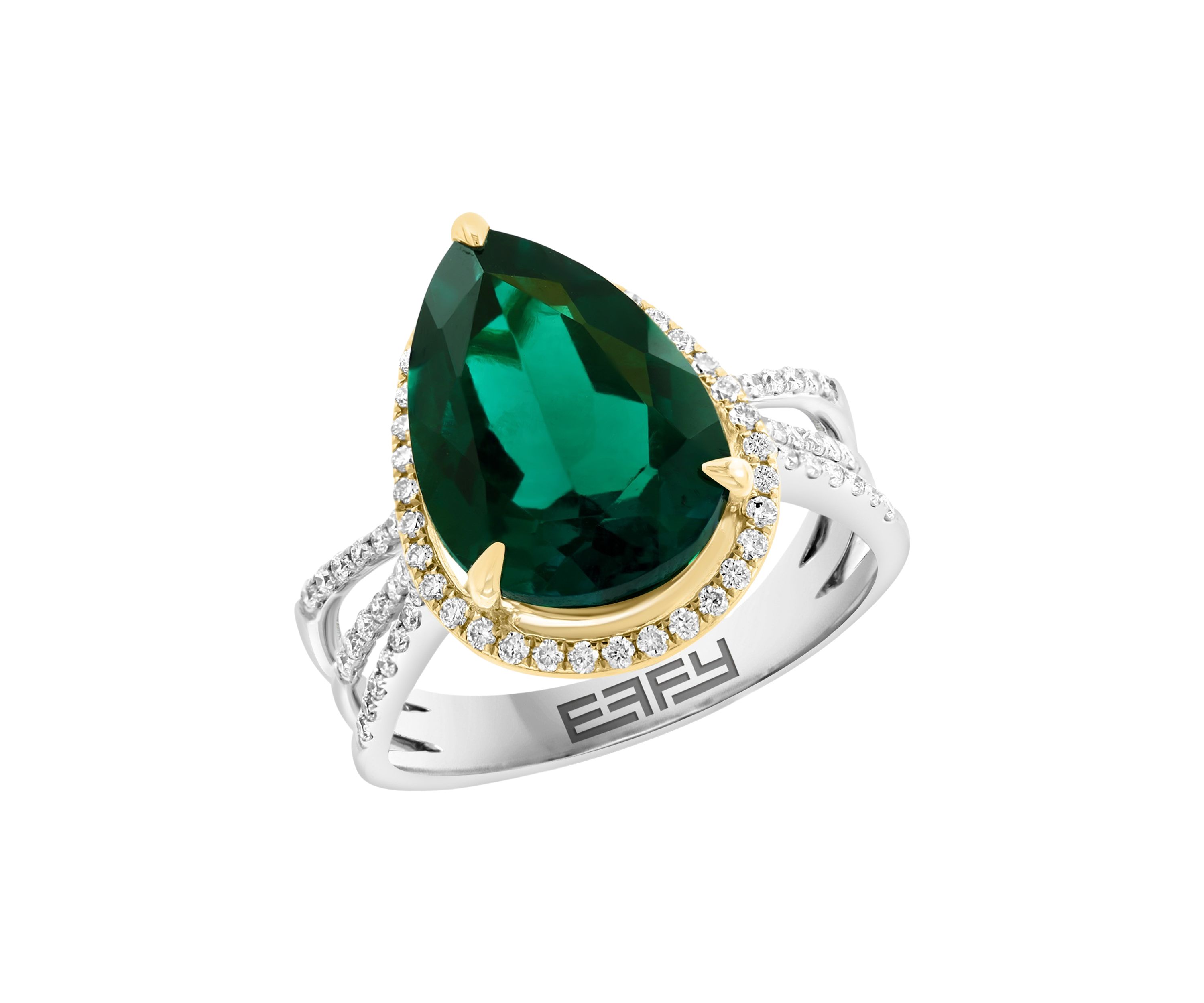Lab Grown Diamond and Emerald Ring in 14K Two Tone Gold