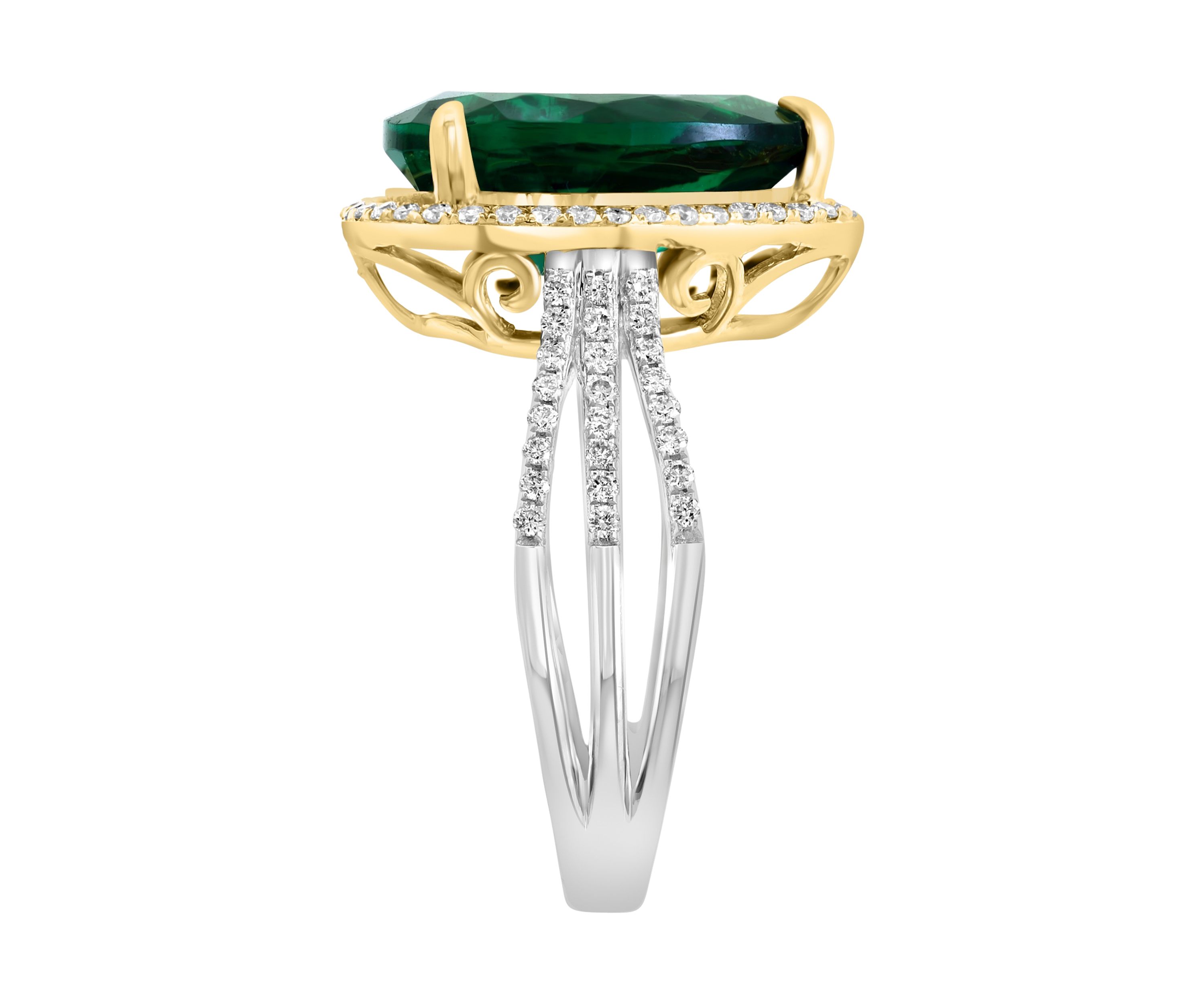 Lab Grown Diamond and Emerald Ring in 14K Two Tone Gold