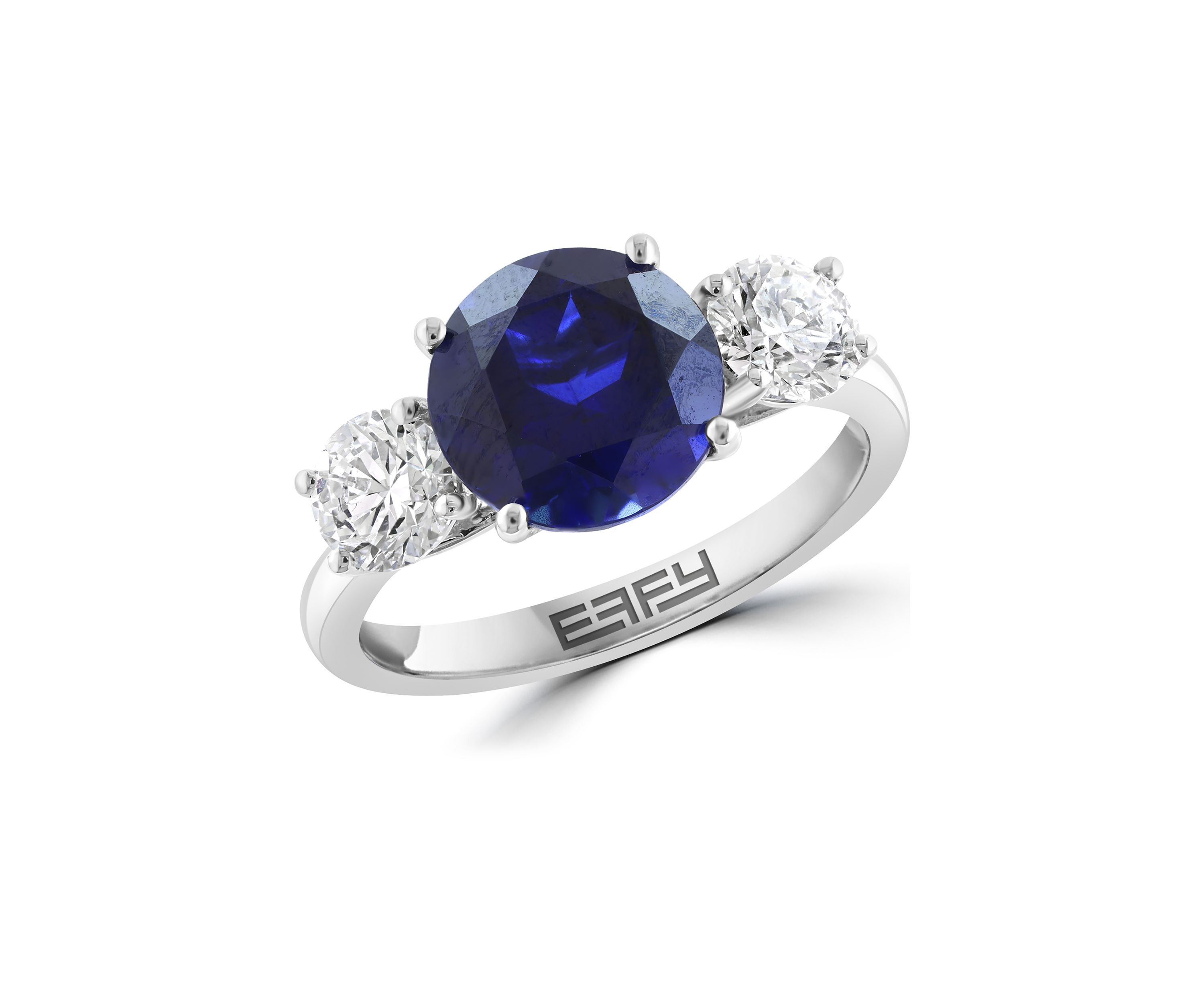  14K White Gold Lab Grown Diamond, Lab Grown 9-Millimeter Sapphire Ring 