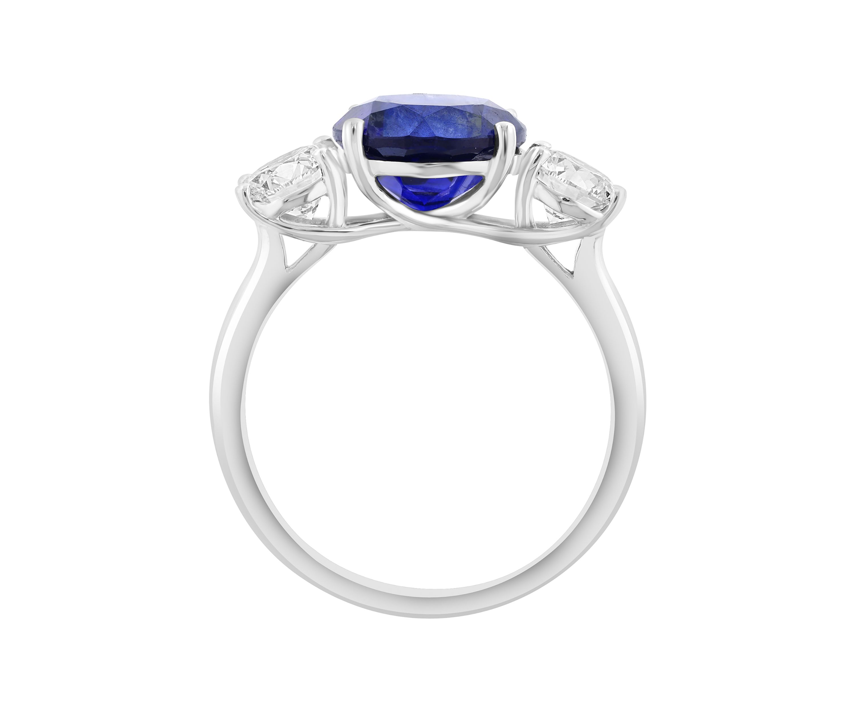  14K White Gold Lab Grown Diamond, Lab Grown 9-Millimeter Sapphire Ring 
