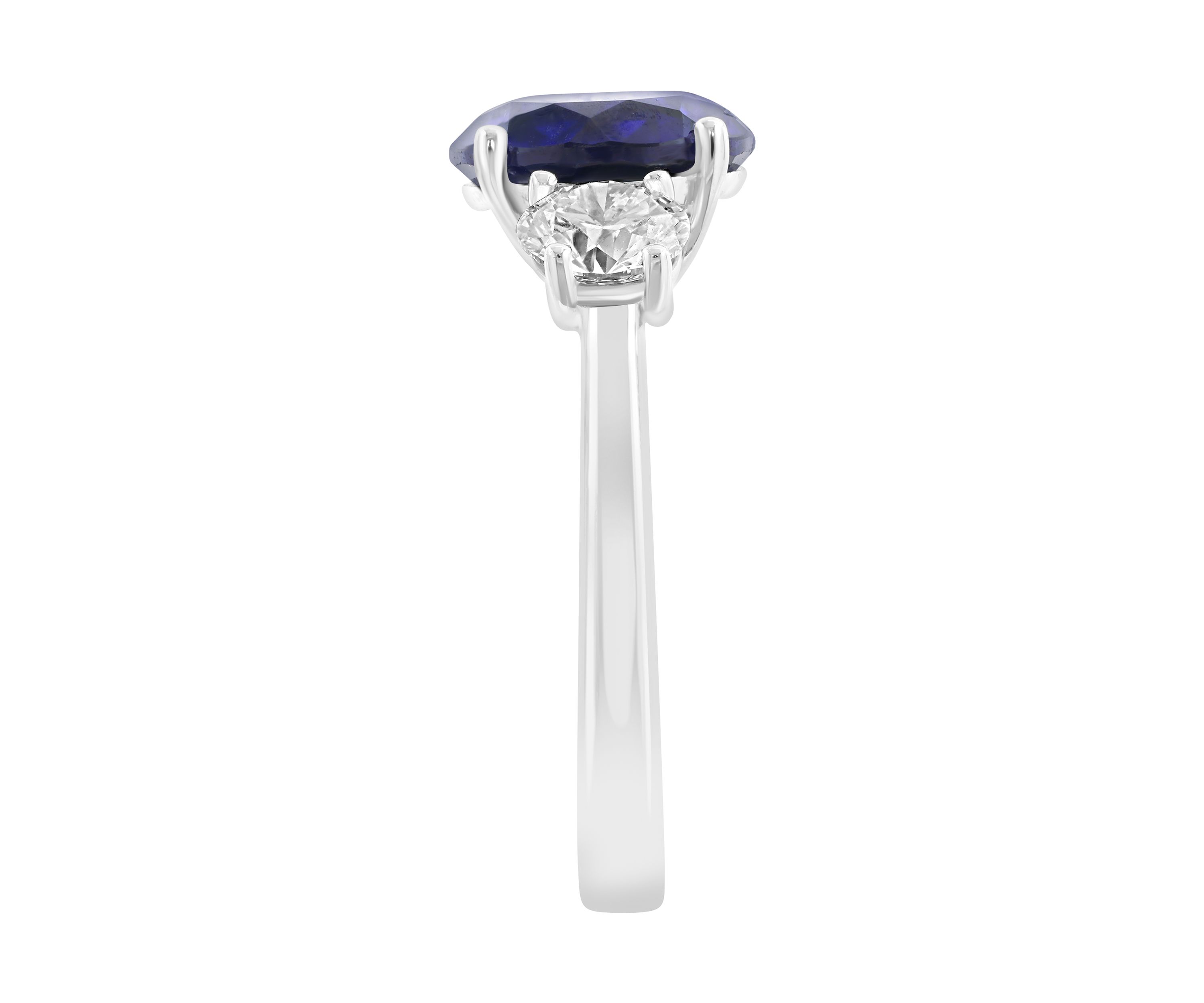  14K White Gold Lab Grown Diamond, Lab Grown 9-Millimeter Sapphire Ring 