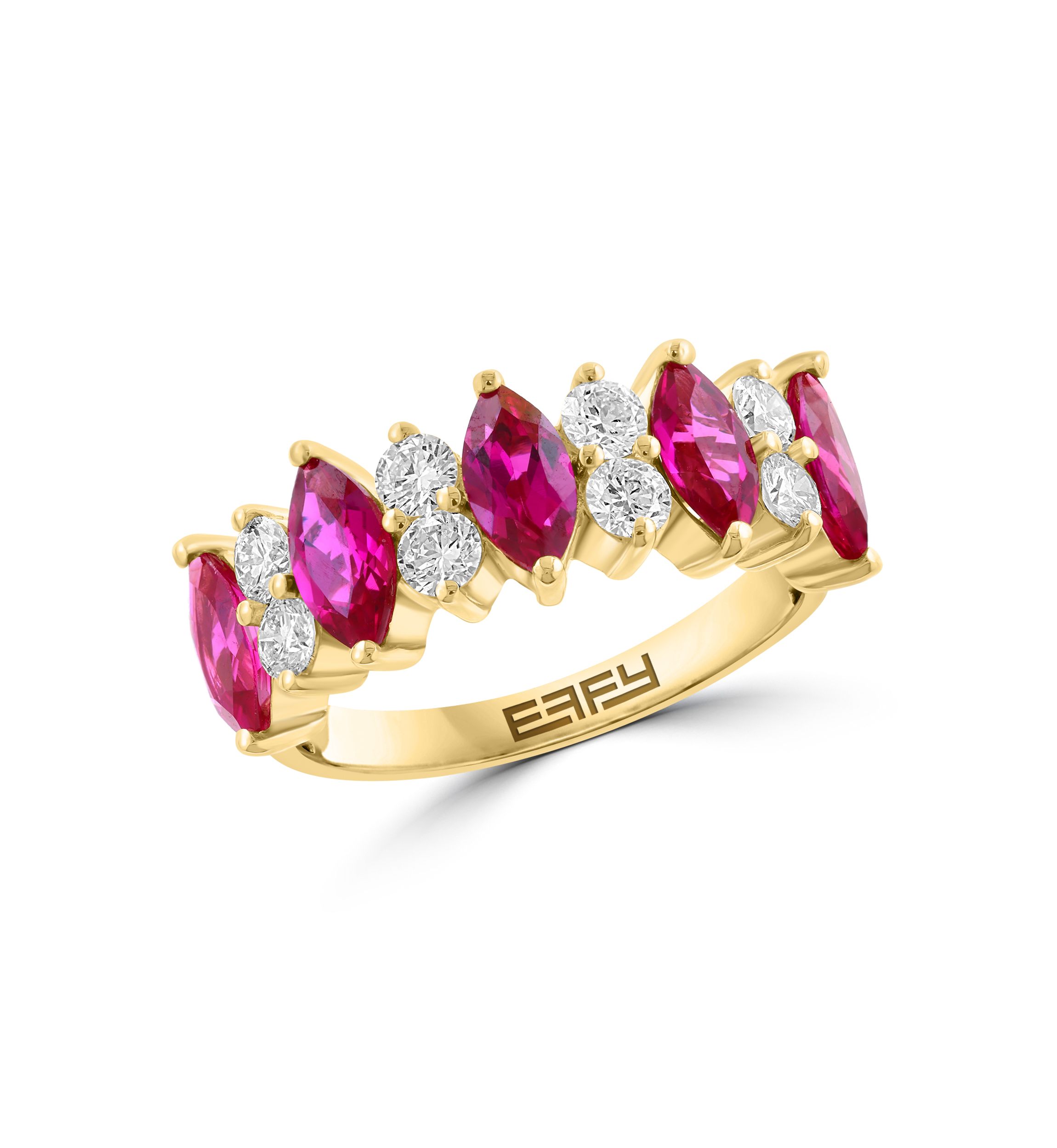  14K Yellow Gold Lab Grown Diamond and Lab Grown Ruby Ring 