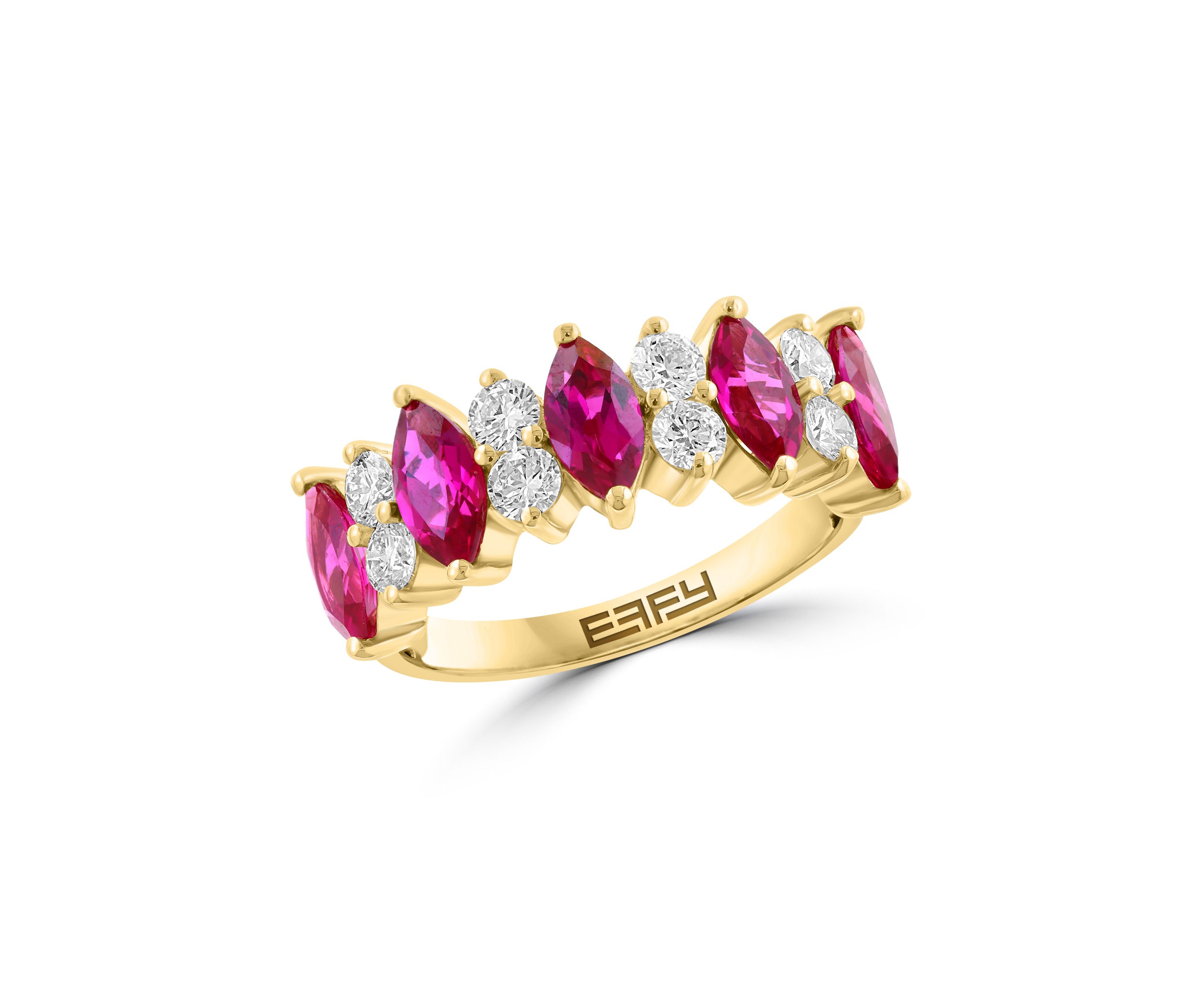 14K Yellow Gold Lab Grown Diamond and Lab Grown Ruby Ring 