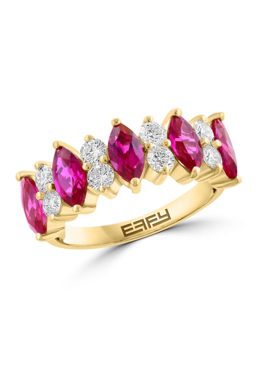  14K Yellow Gold Lab Grown Diamond and Lab Grown Ruby Ring 