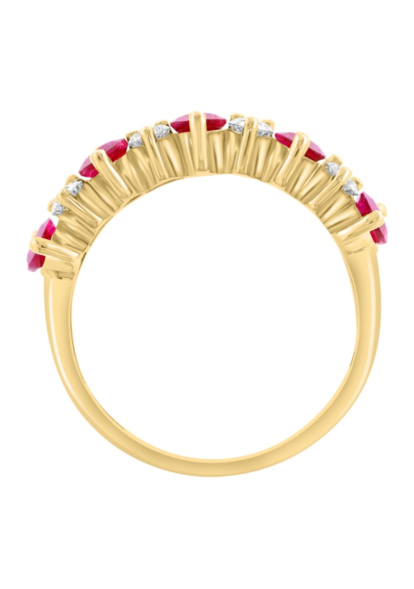  14K Yellow Gold Lab Grown Diamond and Lab Grown Ruby Ring 