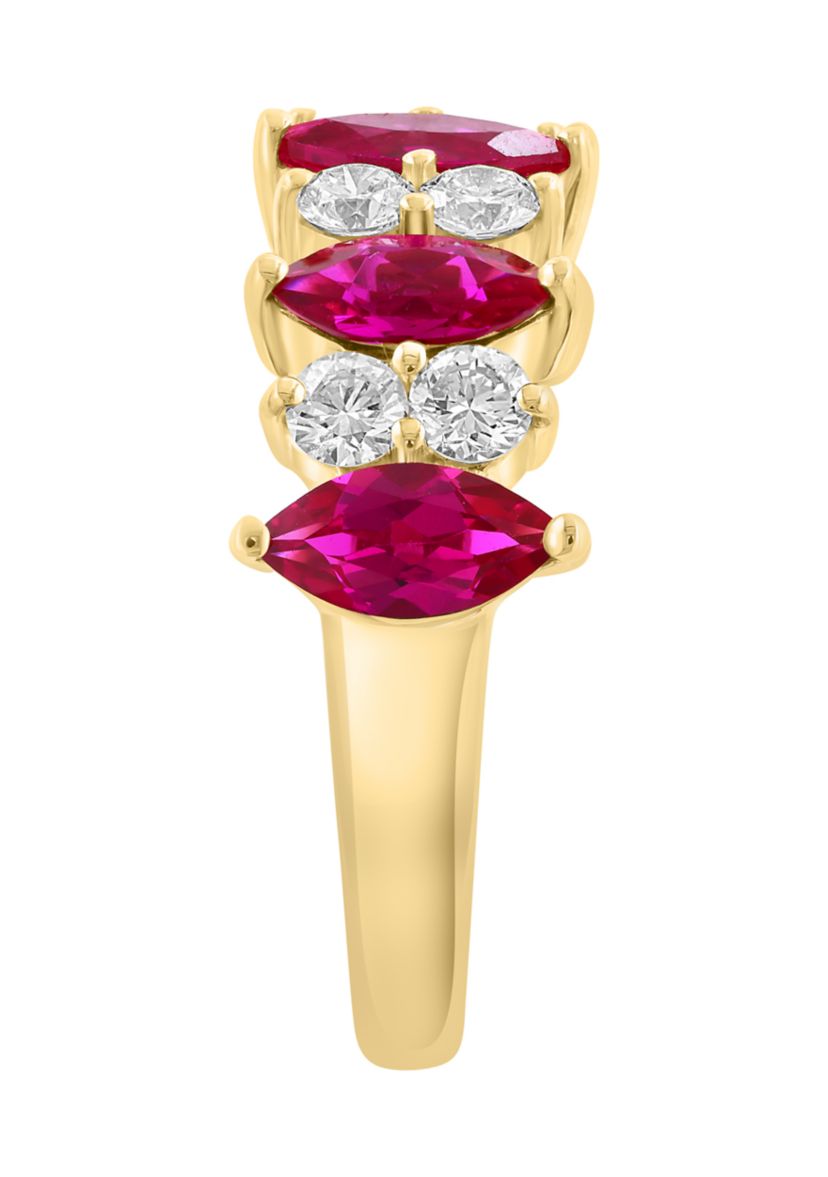  14K Yellow Gold Lab Grown Diamond and Lab Grown Ruby Ring 