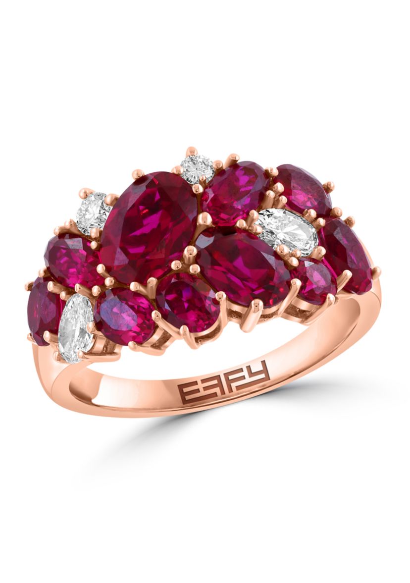 14K Rose Gold Lab Grown Diamond, Lab Grown Ruby Ring