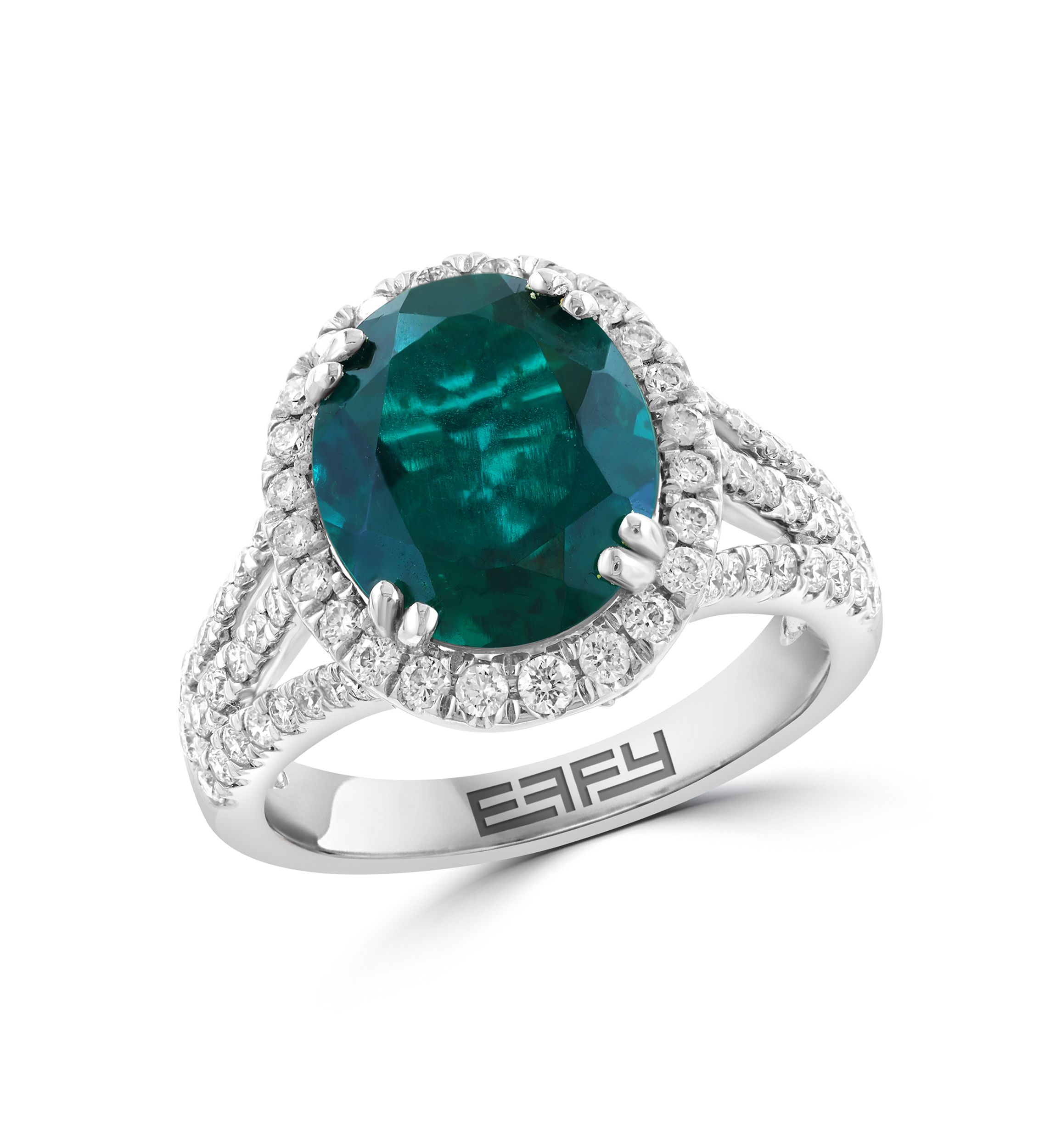  14K White Gold Lab Grown Diamond, Lab Grown Emerald Ring with 12 mm x 10 mm Center 