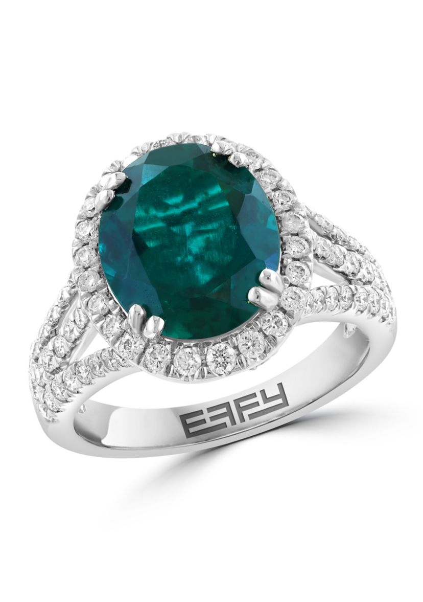  14K White Gold Lab Grown Diamond, Lab Grown Emerald Ring with 12 mm x 10 mm Center 