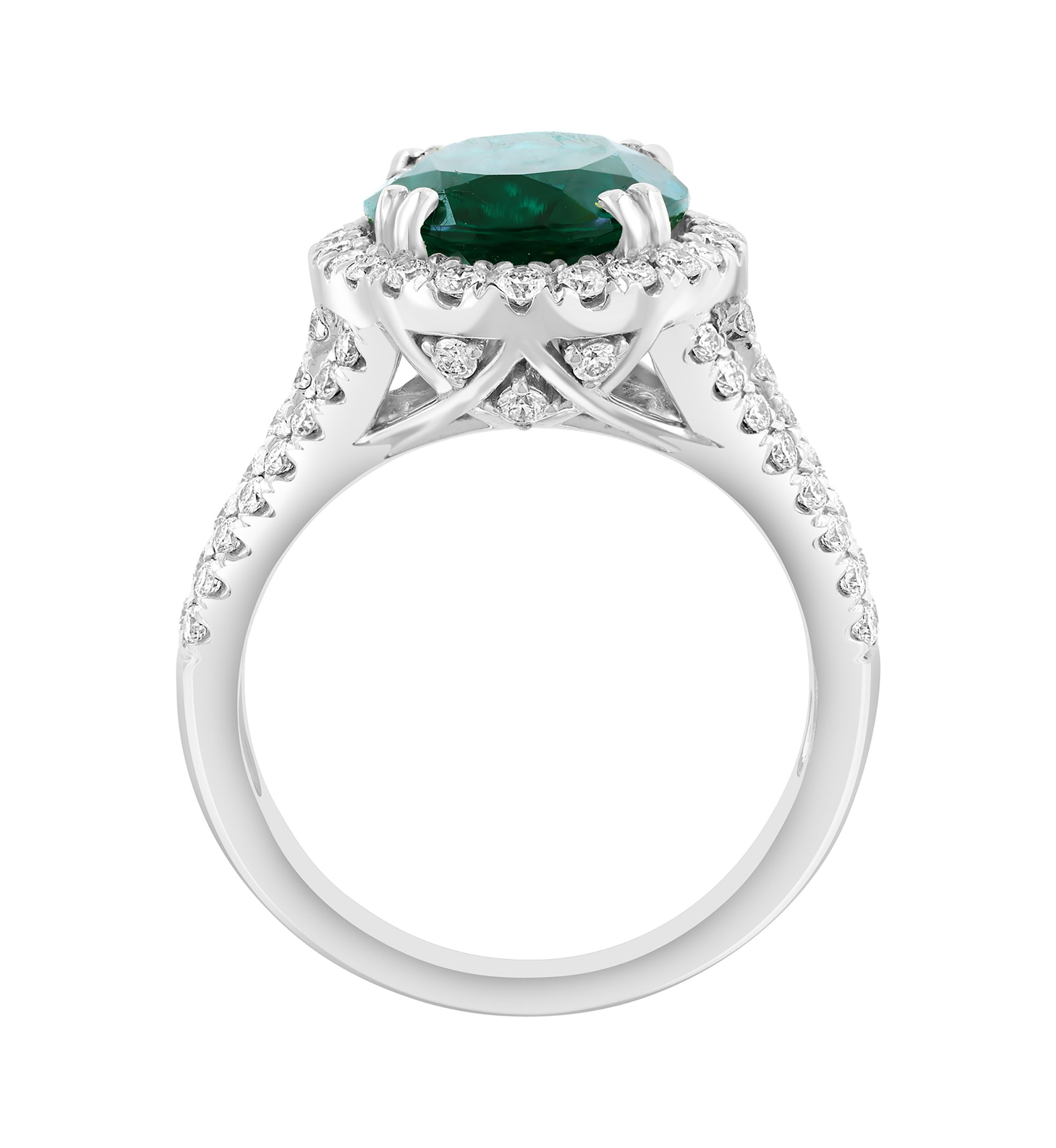  14K White Gold Lab Grown Diamond, Lab Grown Emerald Ring with 12 mm x 10 mm Center 