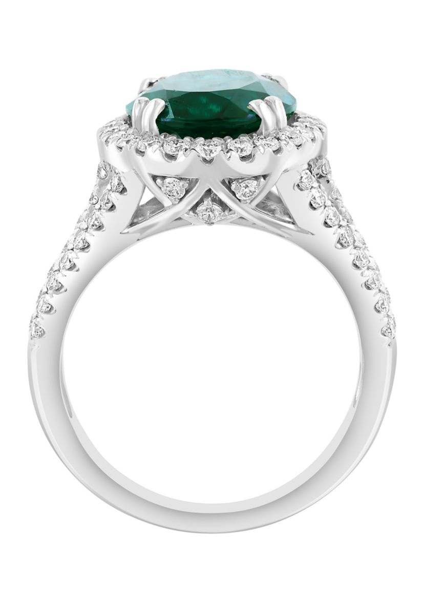  14K White Gold Lab Grown Diamond, Lab Grown Emerald Ring with 12 mm x 10 mm Center 