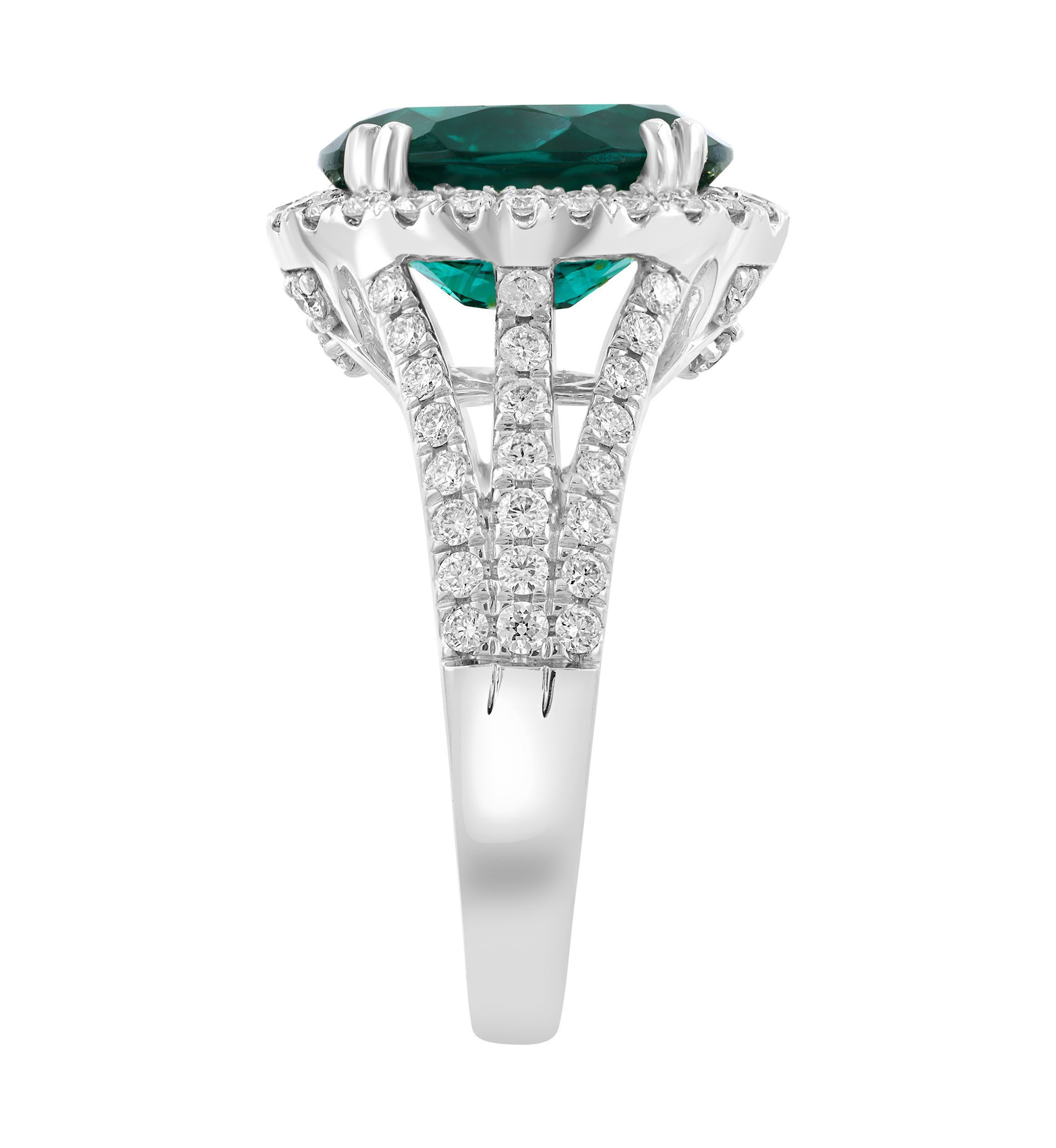  14K White Gold Lab Grown Diamond, Lab Grown Emerald Ring with 12 mm x 10 mm Center 