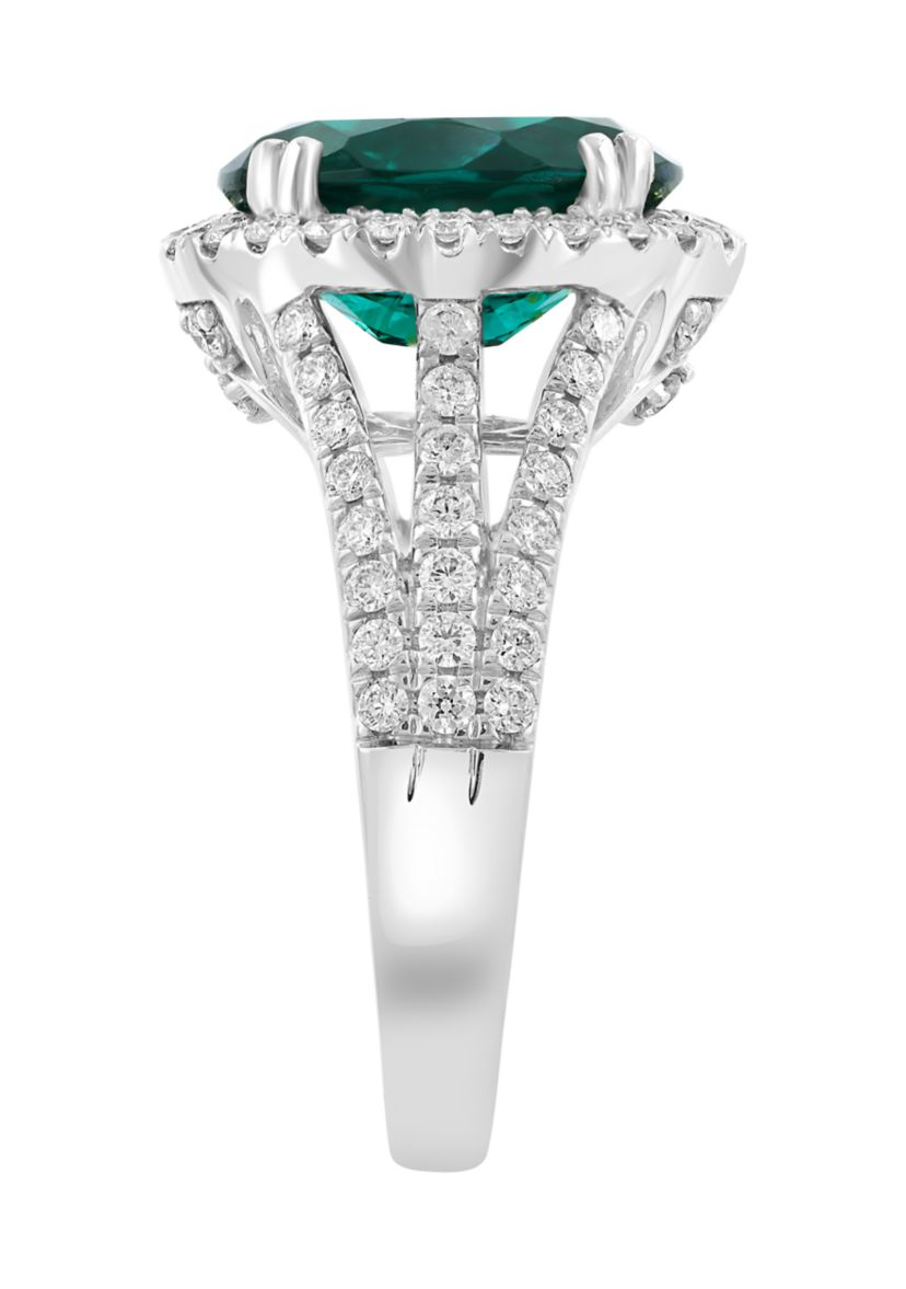 14K White Gold Lab Grown Diamond, Lab Grown Emerald Ring with 12 mm x 10 mm Center 