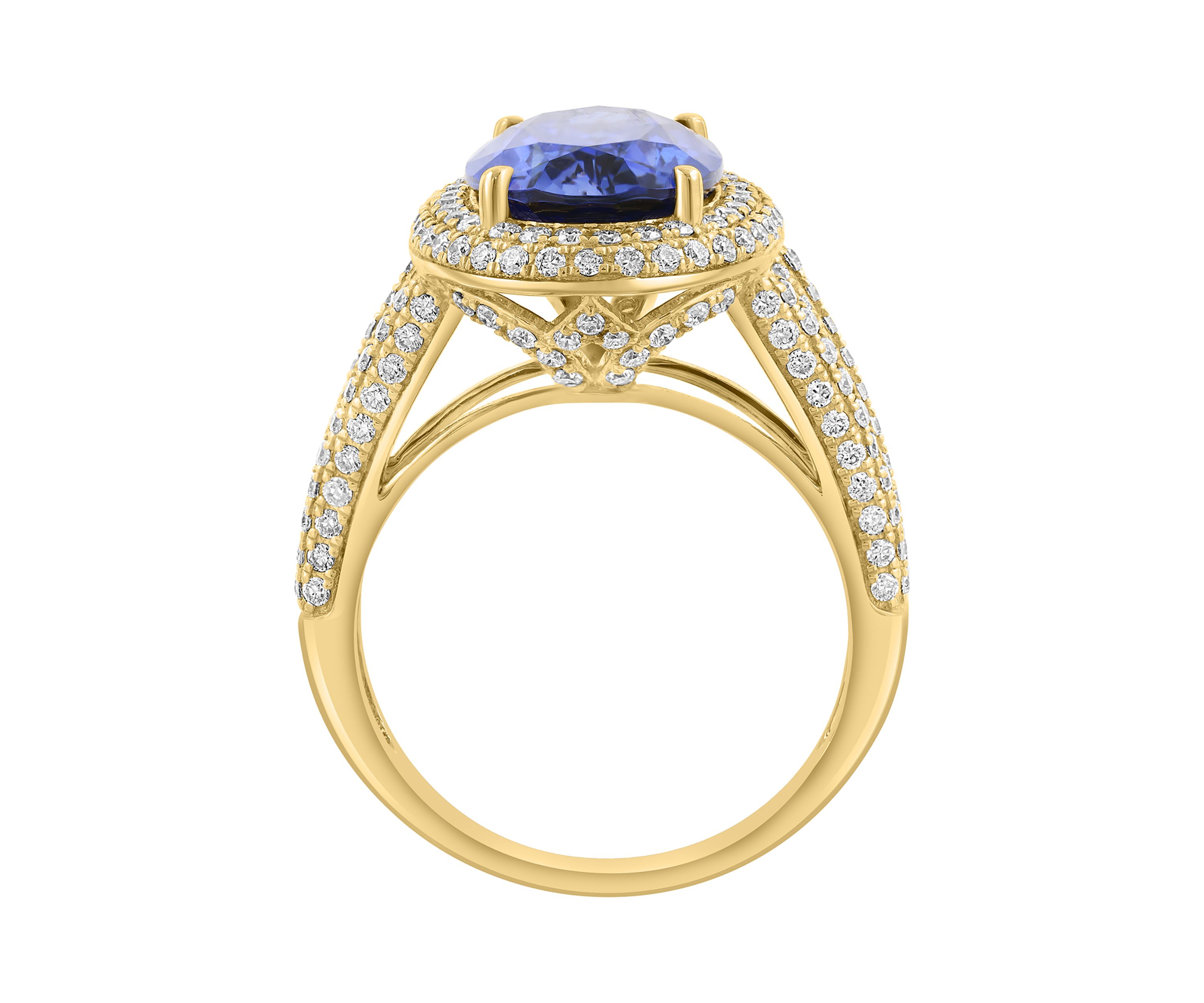 1 ct. t.w. Lab Grown Diamond and Sapphire Ring in 14K Yellow Gold