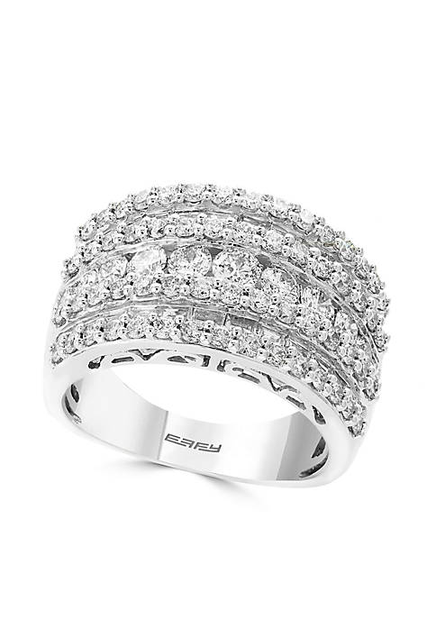 14K White Gold Round & Baguette Band