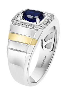 Effy Men's 1.42 Ct. T.w. Natural Sapphire And 1/5 Ct. T.w. Diamond Ring In 14K Yellow Gold And Sterling Silver