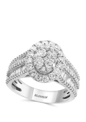 Effy 1.94 Ct. T.w. Round And Baguette Diamond Cluster Ring In 14K White Gold