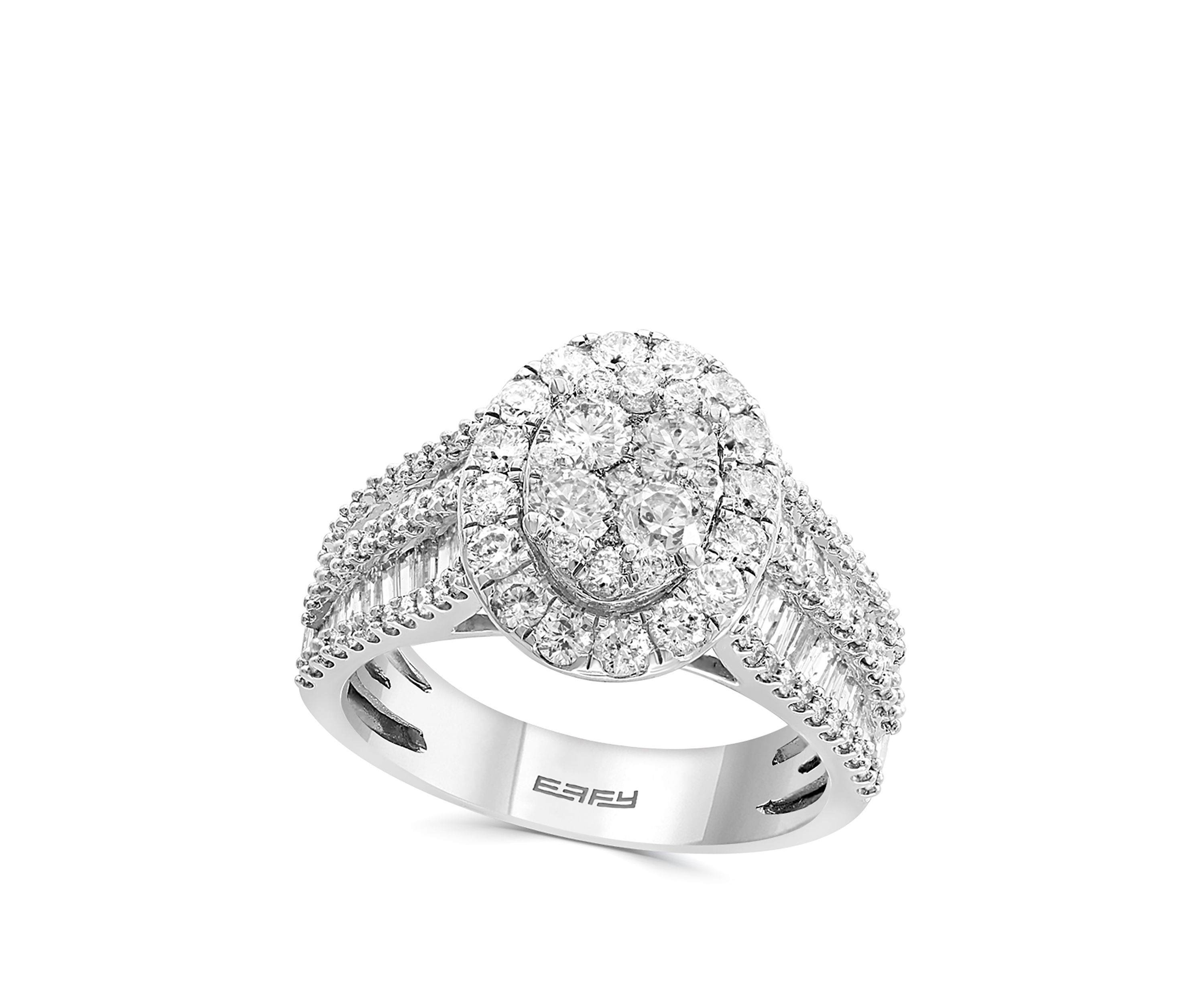 1.94 ct. t.w. Round and Baguette Diamond Cluster Ring in 14k White Gold