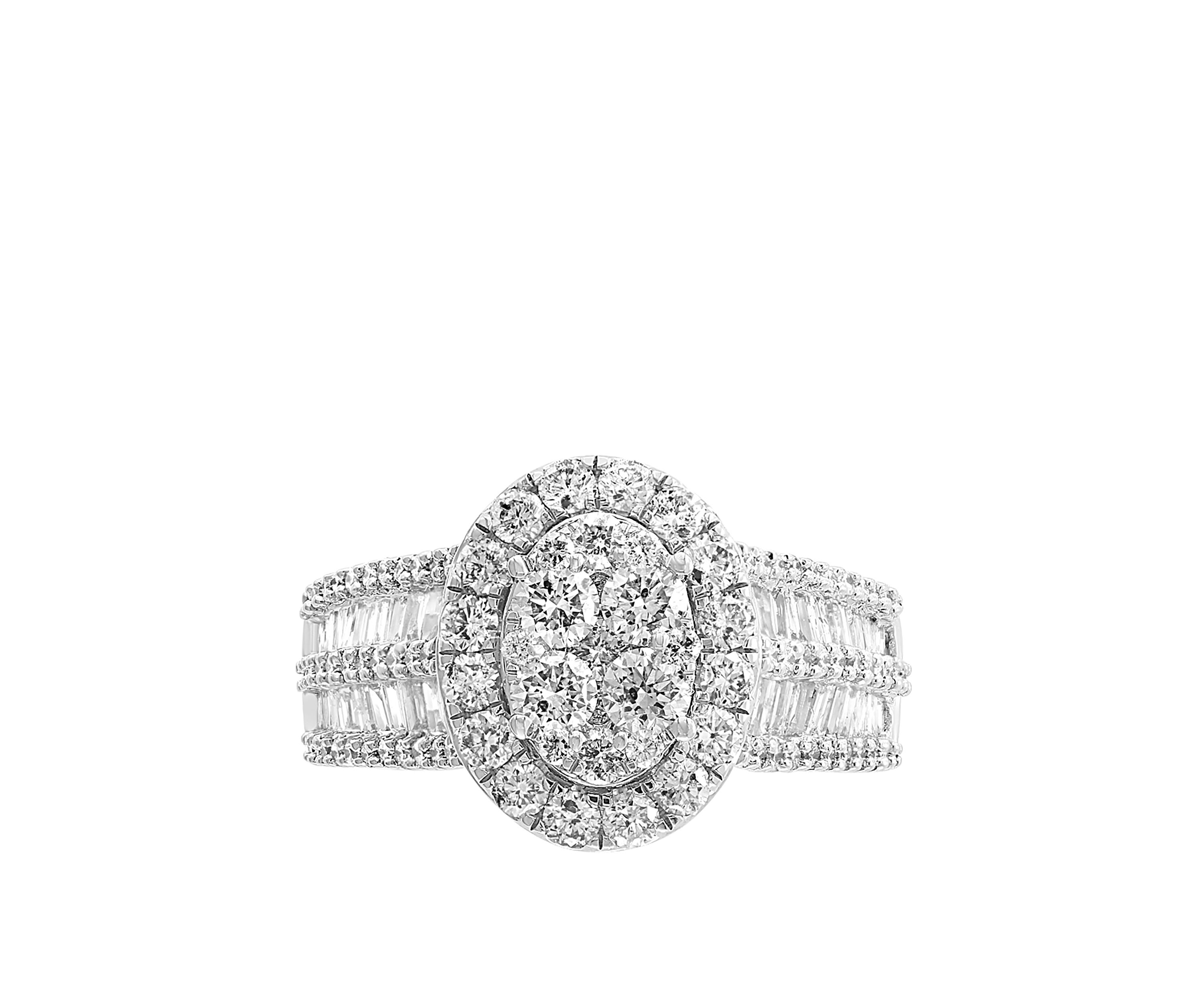 1.94 ct. t.w. Round and Baguette Diamond Cluster Ring in 14k White Gold