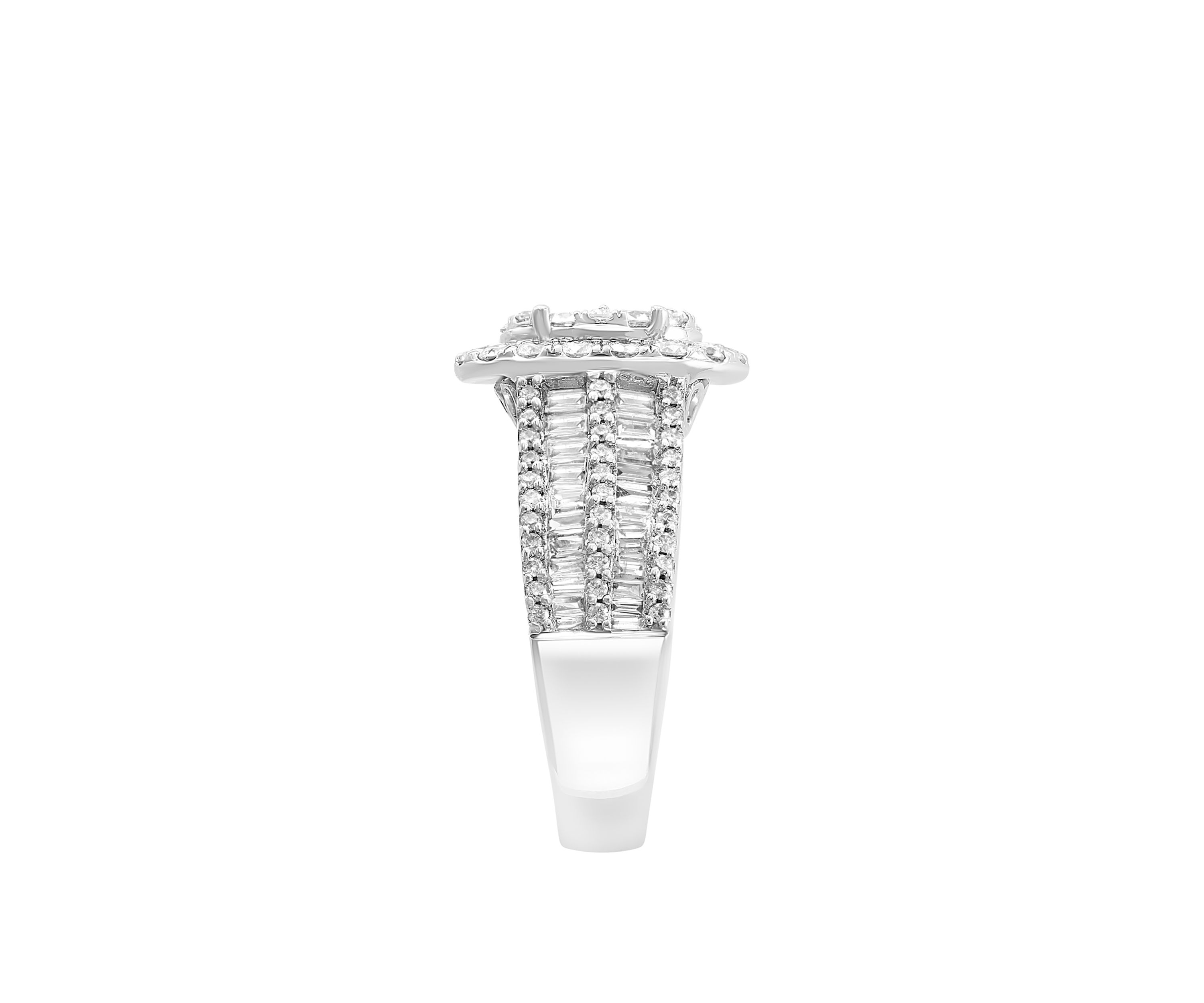 1.94 ct. t.w. Round and Baguette Diamond Cluster Ring in 14k White Gold