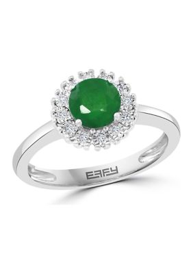 Effy 3/4 Ct. T.w. Natural Emerald And 1/10 Ct. T.w. Diamond Ring In Sterling Silver, 7 -  0191120560090
