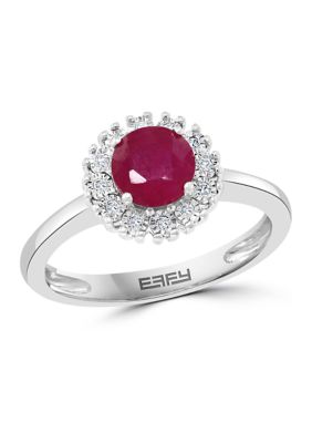 Effy 1 Ct. T.w. Natural Ruby With 1/10 Ct. T.w. Diamond Ring In Sterling Silver