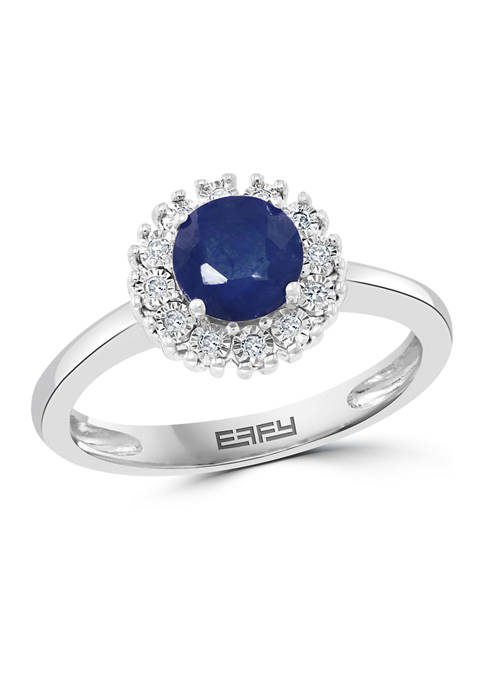 1 ct. t.w. Natural Sapphire and 1/10 ct. t.w. Diamond Ring in Sterling Silver
