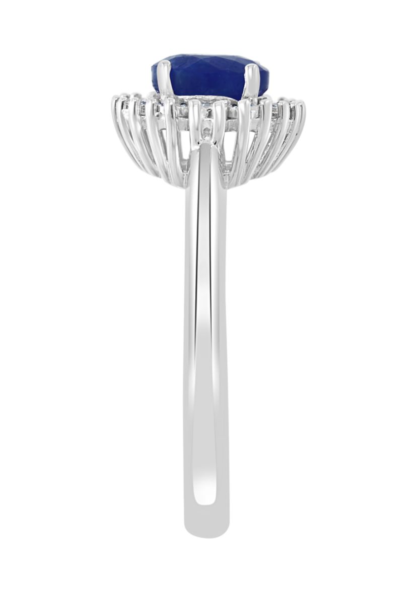 1 ct. t.w. Natural Sapphire and 1/10 ct. t.w. Diamond Ring in Sterling Silver