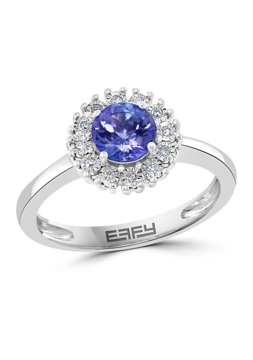3/4 ct. t.w. Natural Tanzanite and 1/10 ct. t.w. Diamond Ring in Sterling Silver