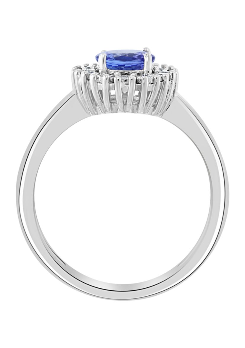 3/4 ct. t.w. Natural Tanzanite and 1/10 ct. t.w. Diamond Ring in Sterling Silver